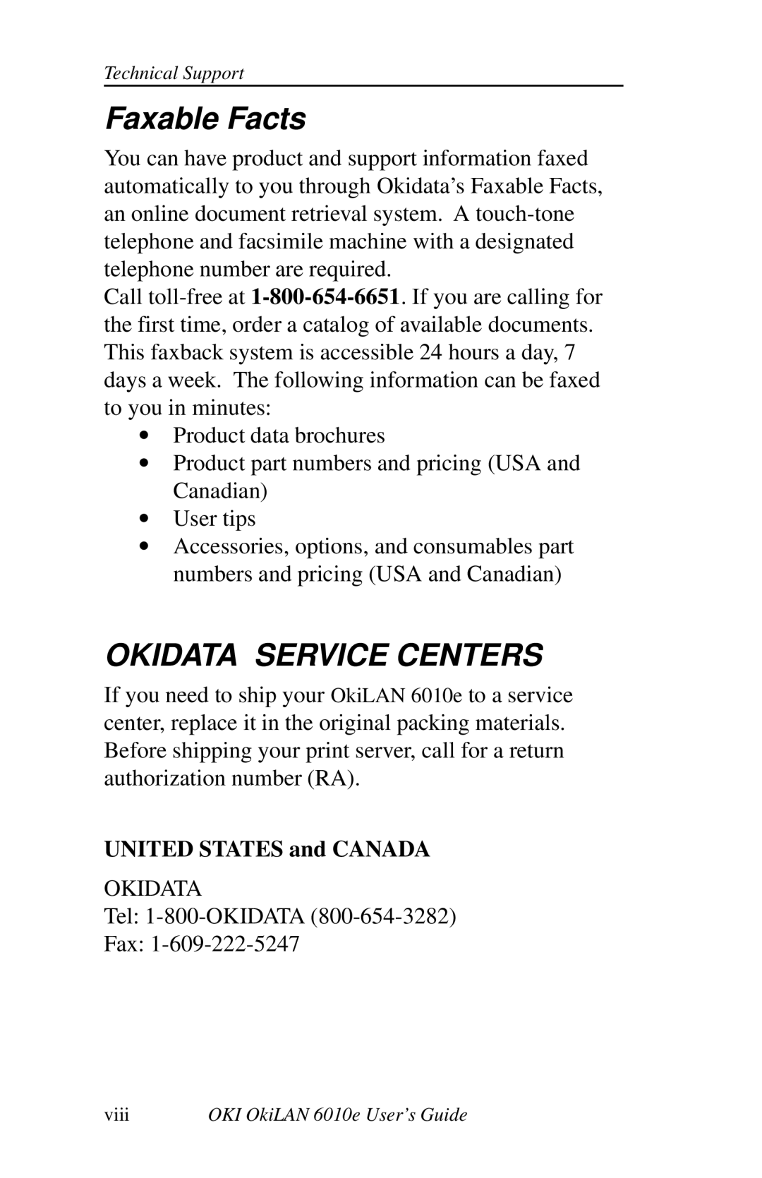 Oki 6010E manual Faxable Facts, United States and Canada 