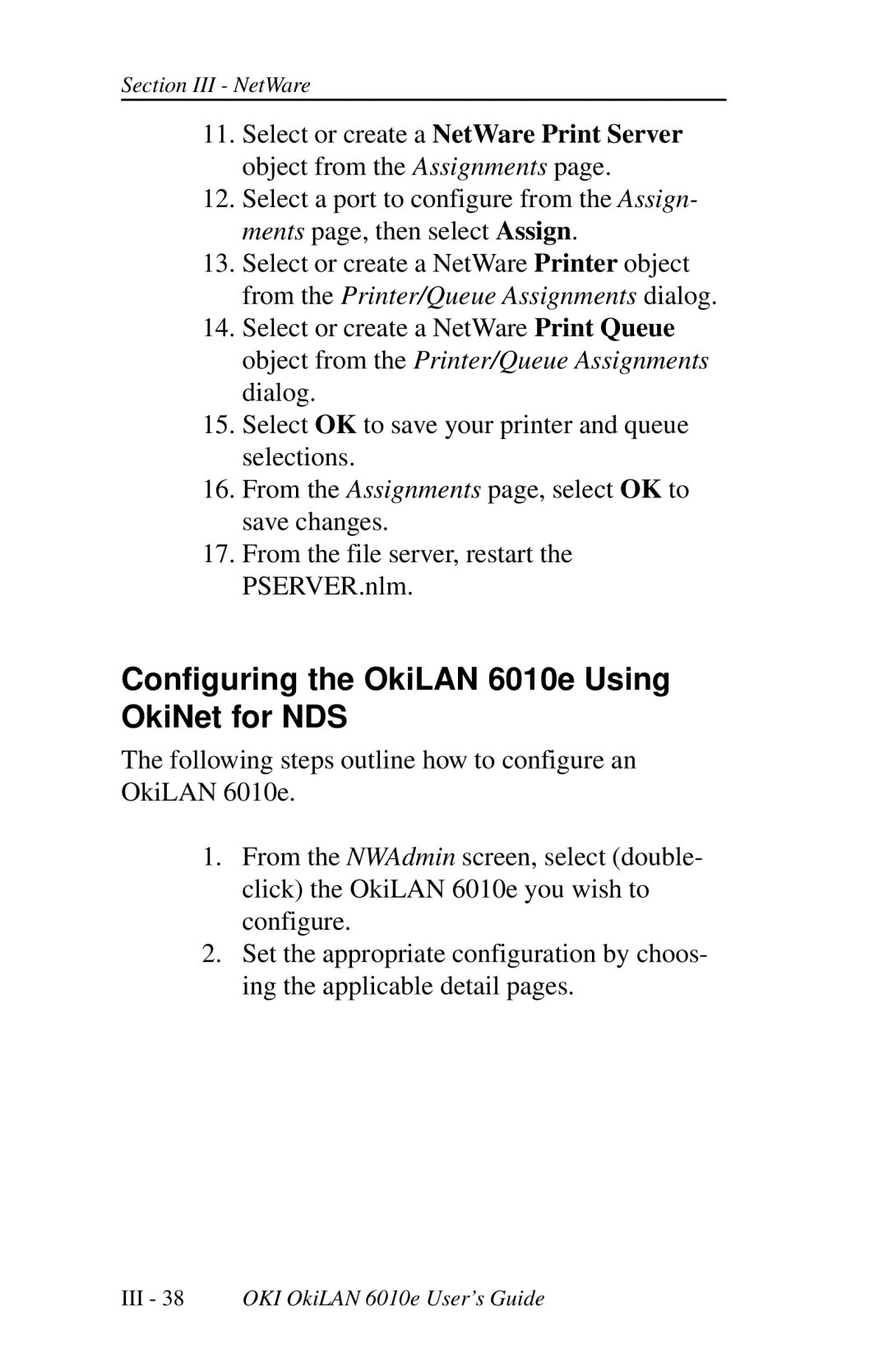 Oki 6010E manual Configuring the OkiLAN 6010e Using OkiNet for NDS 