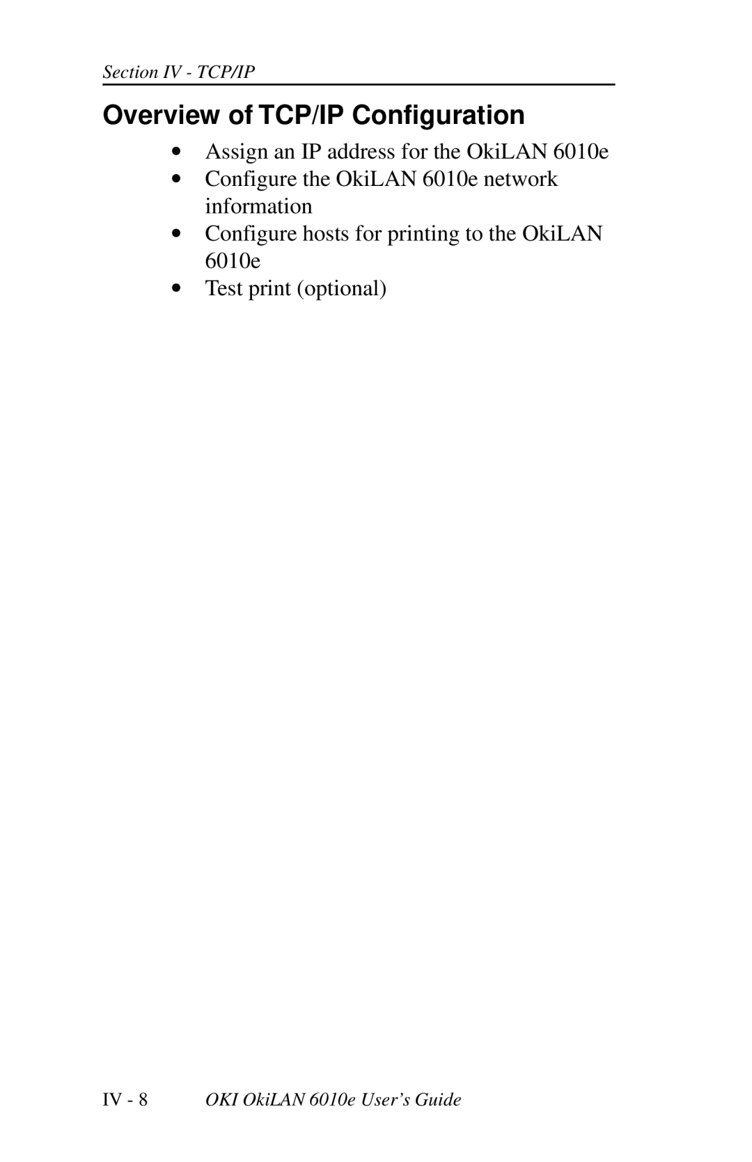 Oki 6010E manual Overview of TCP/IP Configuration 