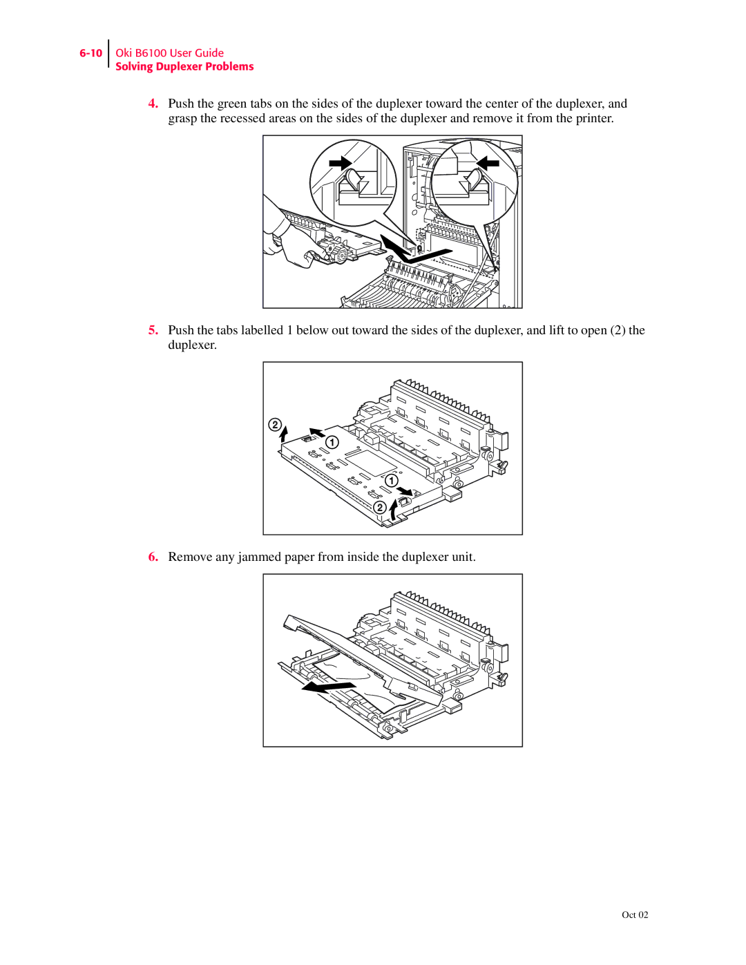 Oki manual Oki B6100 User Guide Solving Duplexer Problems 