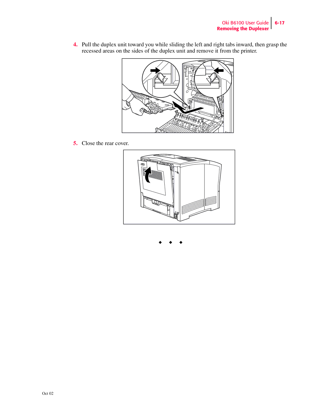 Oki manual Oki B6100 User Guide Removing the Duplexer 