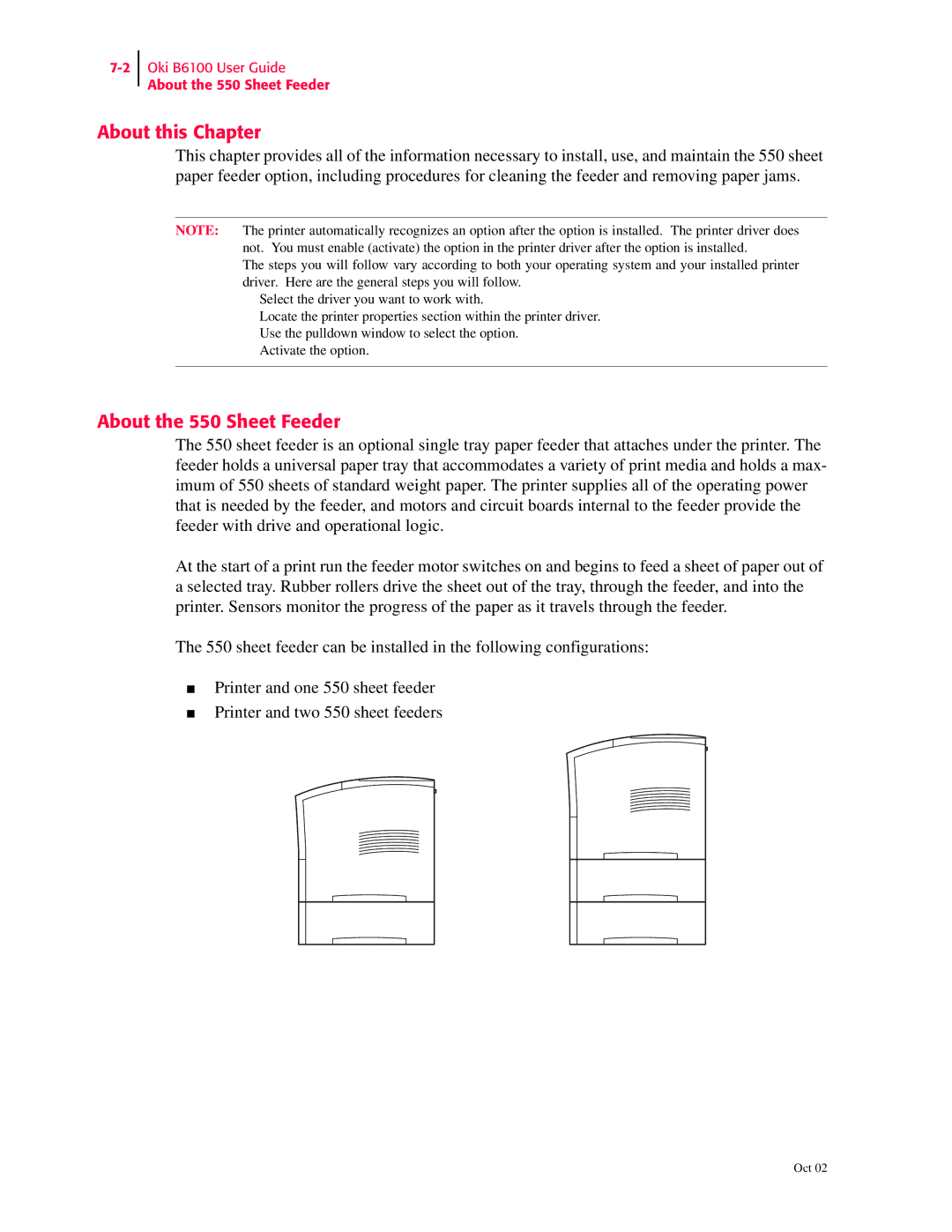 Oki 6100 manual About this Chapter, About the 550 Sheet Feeder 