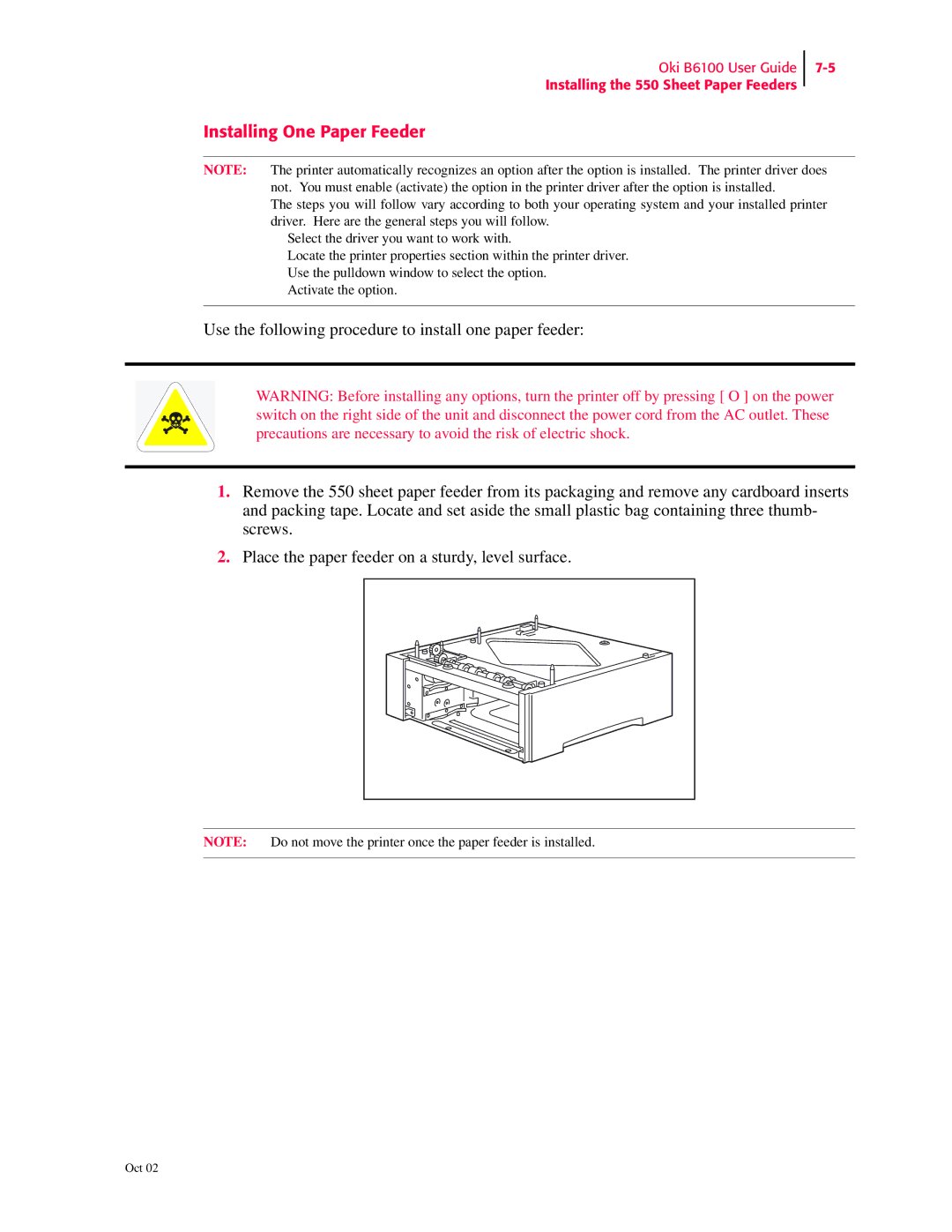 Oki 6100 manual Installing One Paper Feeder 