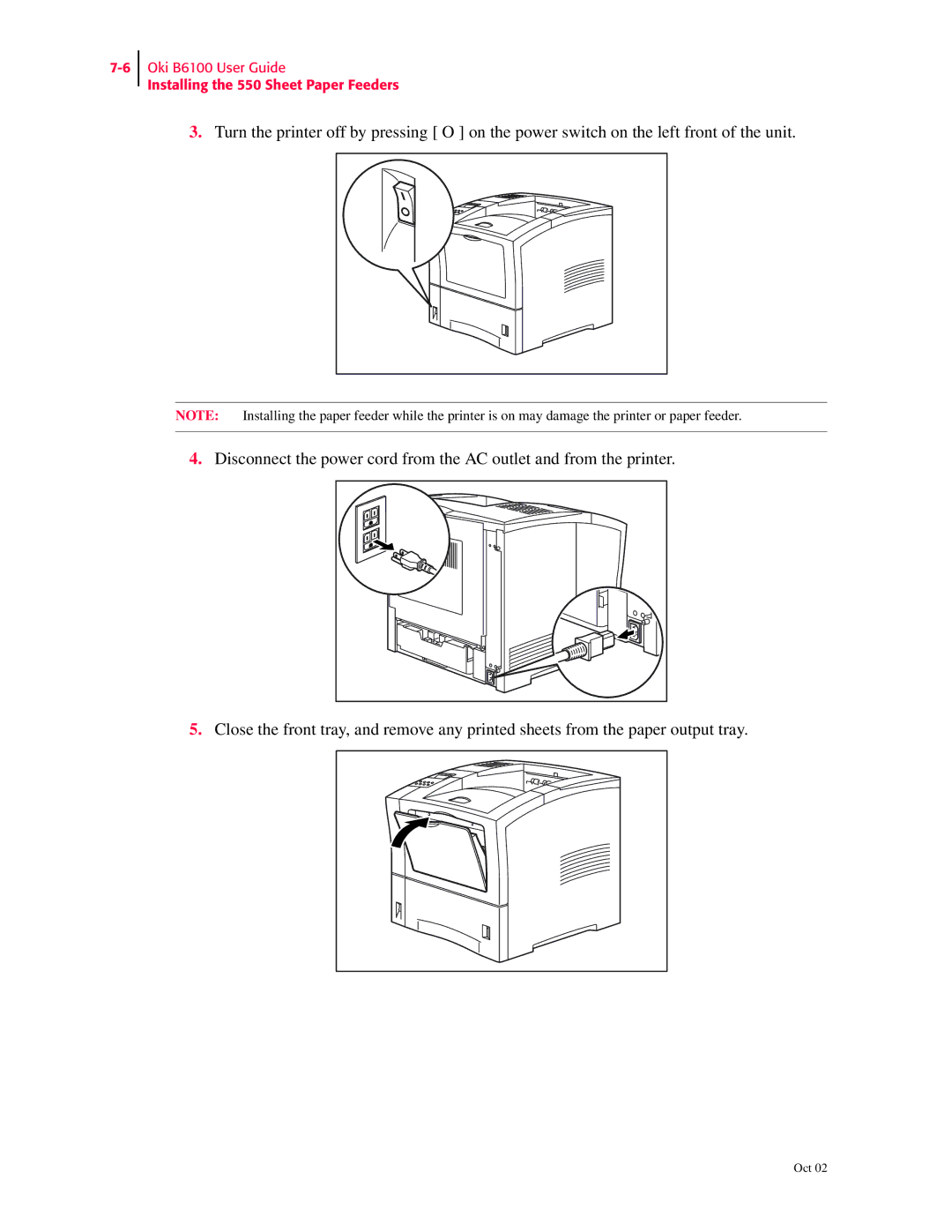 Oki manual Oki B6100 User Guide Installing the 550 Sheet Paper Feeders 