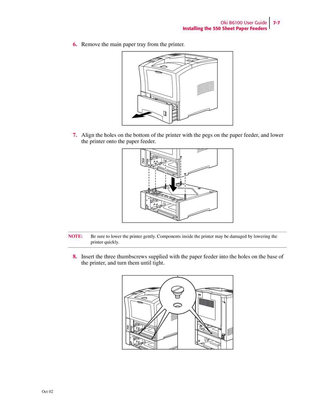 Oki manual Oki B6100 User Guide Installing the 550 Sheet Paper Feeders 