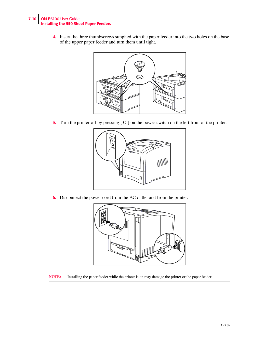 Oki manual Oki B6100 User Guide Installing the 550 Sheet Paper Feeders 