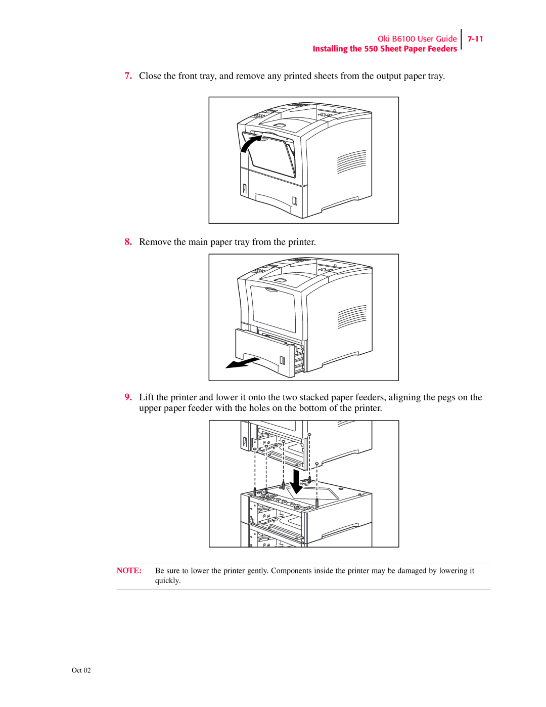 Oki manual Oki B6100 User Guide Installing the 550 Sheet Paper Feeders 