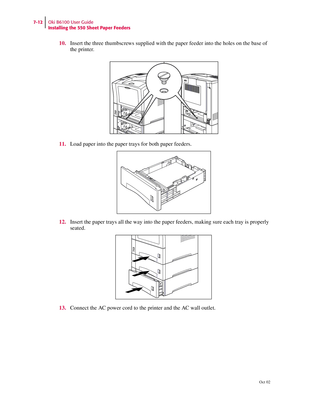 Oki manual Oki B6100 User Guide Installing the 550 Sheet Paper Feeders 