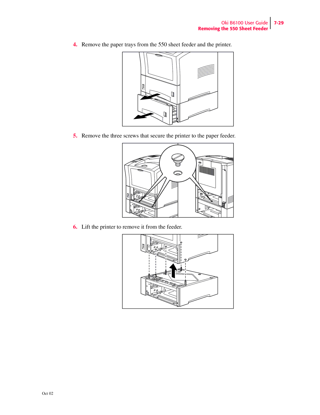 Oki manual Oki B6100 User Guide Removing the 550 Sheet Feeder 