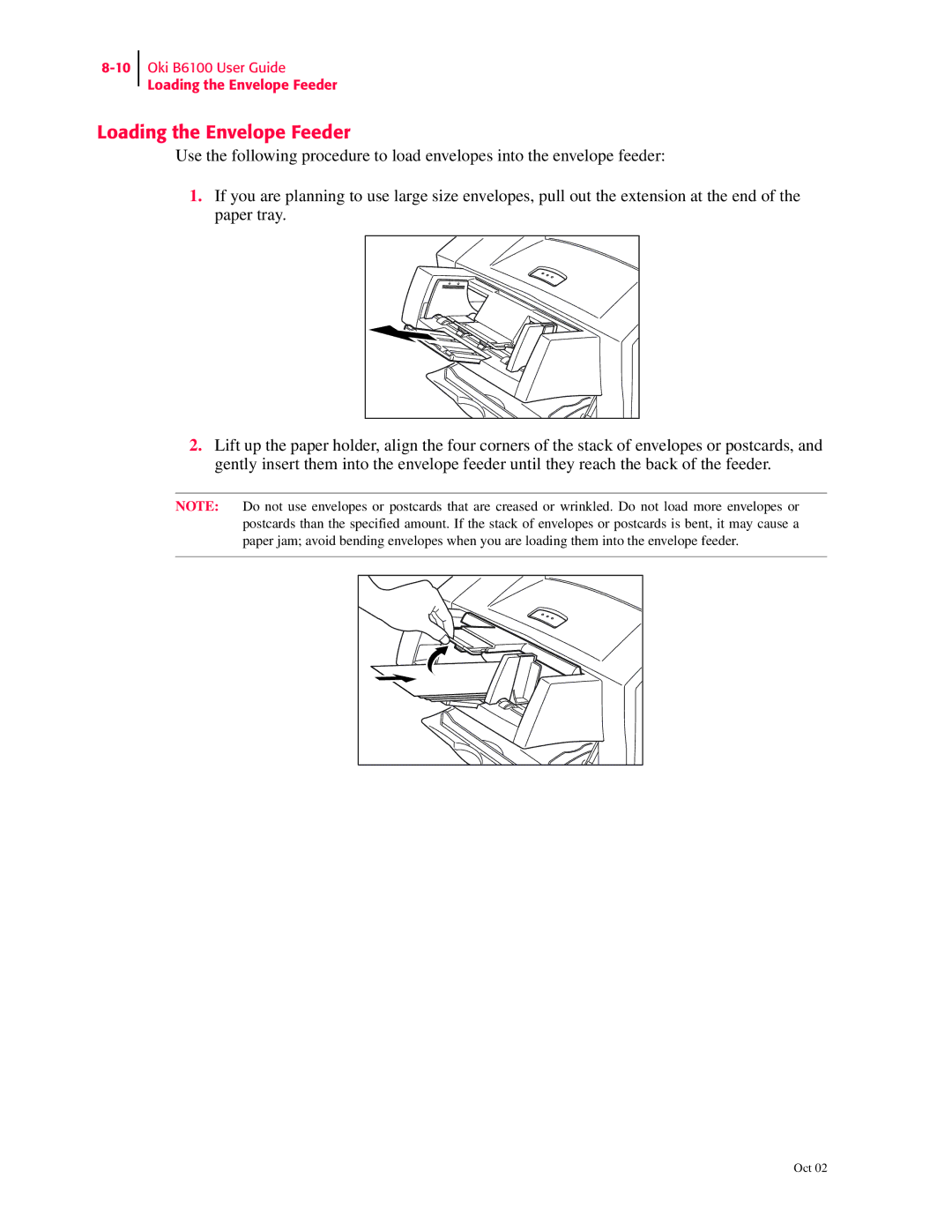 Oki 6100 manual Loading the Envelope Feeder 