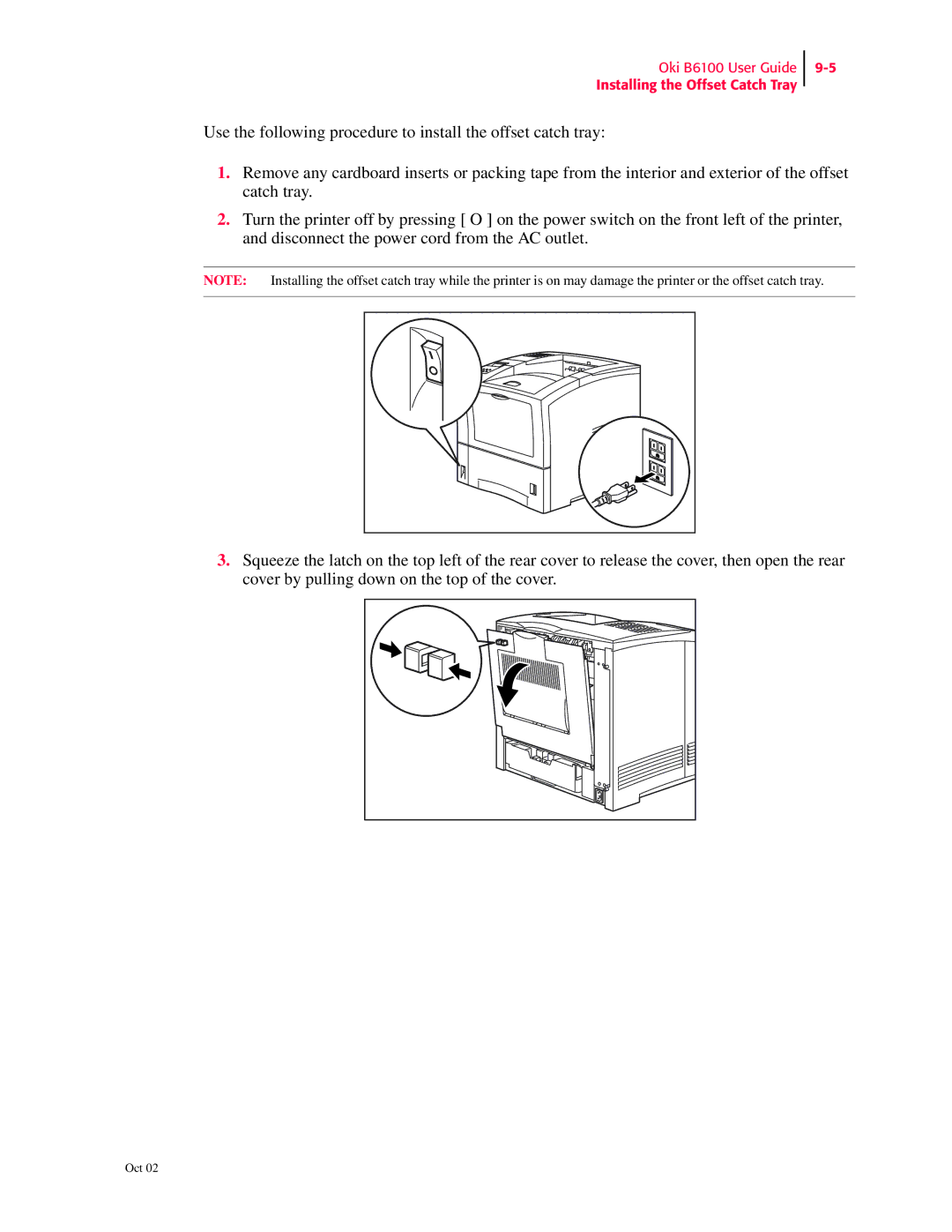 Oki manual Oki B6100 User Guide Installing the Offset Catch Tray 