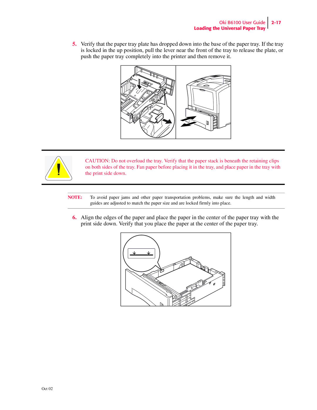 Oki manual Oki B6100 User Guide Loading the Universal Paper Tray 