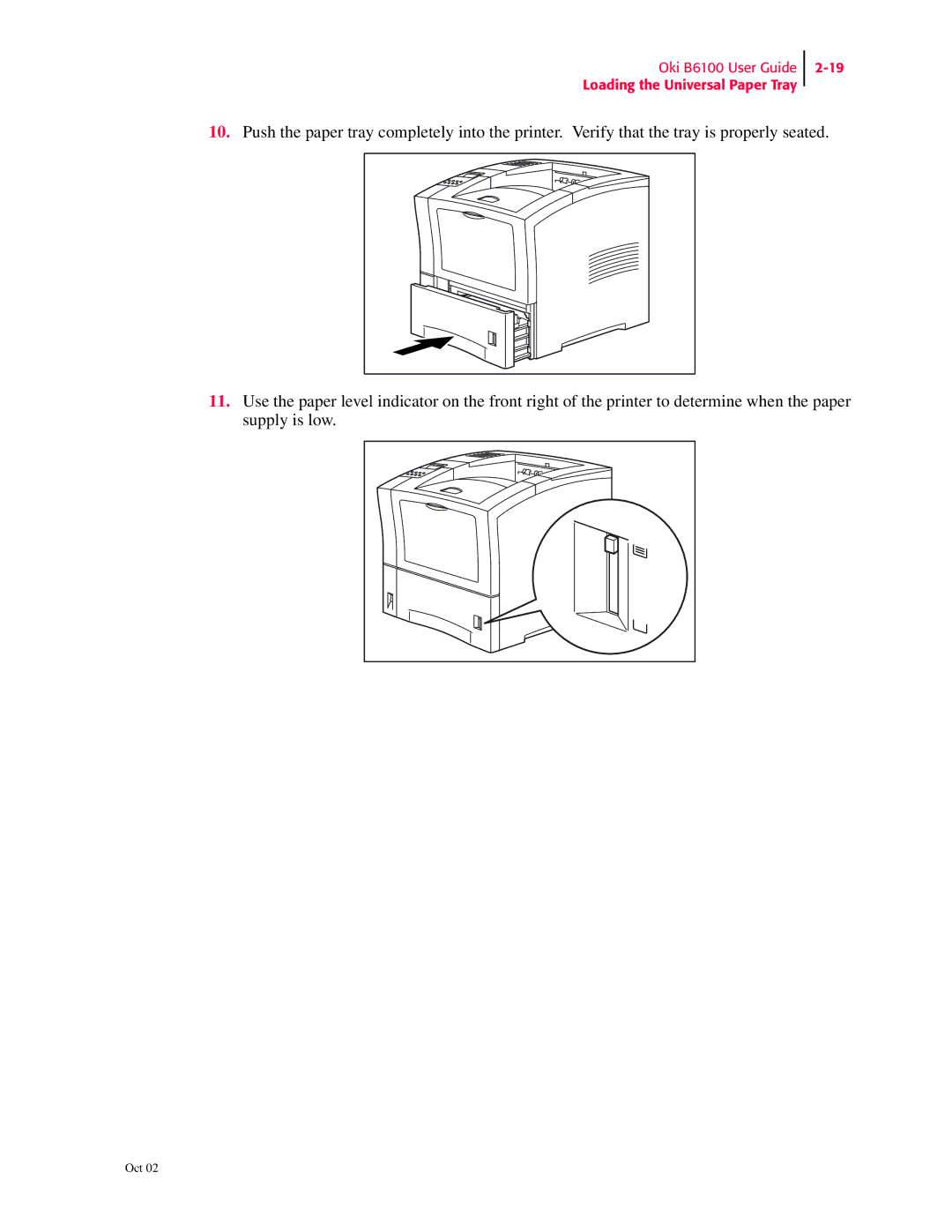 Oki manual Oki B6100 User Guide Loading the Universal Paper Tray 