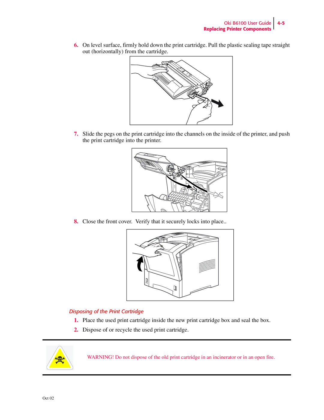 Oki 6100 manual Disposing of the Print Cartridge 