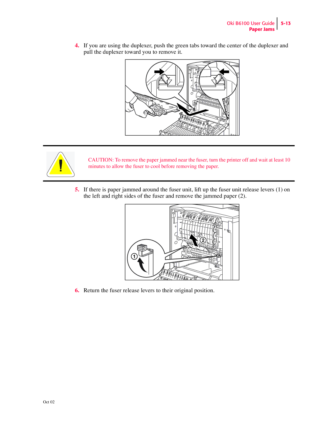 Oki manual Oki B6100 User Guide Paper Jams 