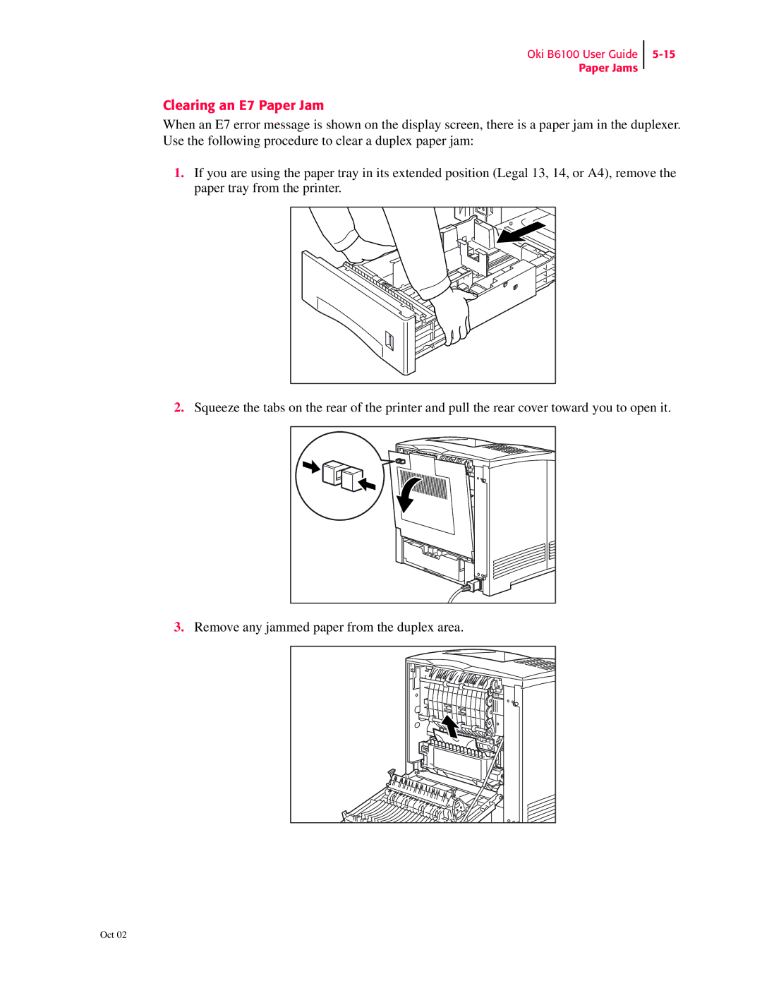 Oki 6100 manual Clearing an E7 Paper Jam 