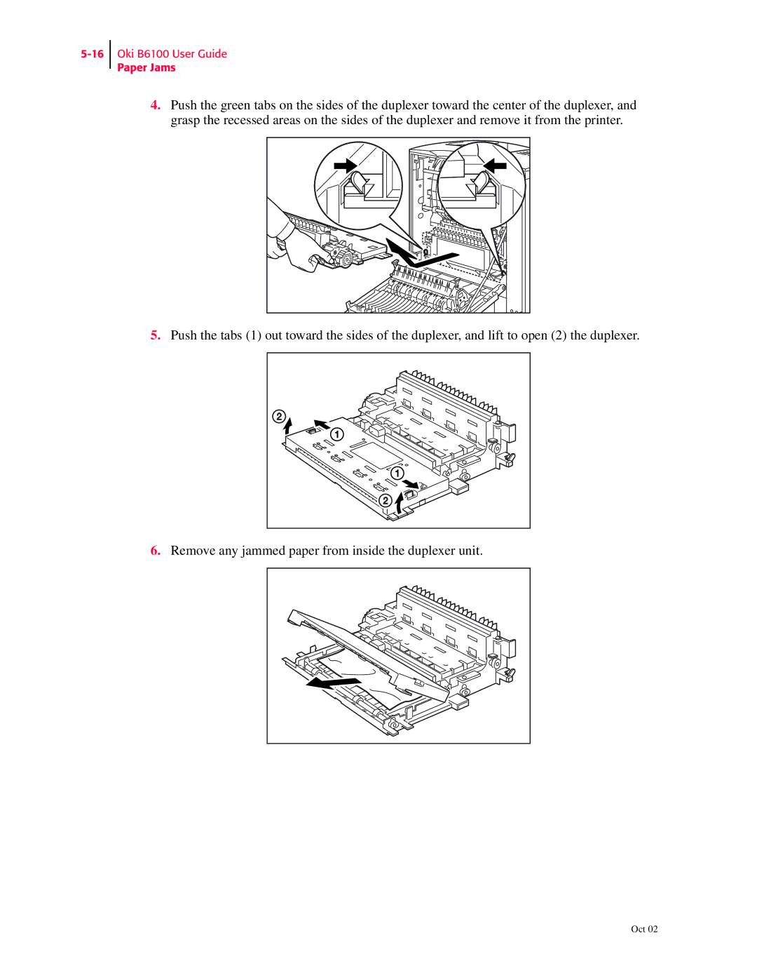 Oki manual Oki B6100 User Guide Paper Jams 