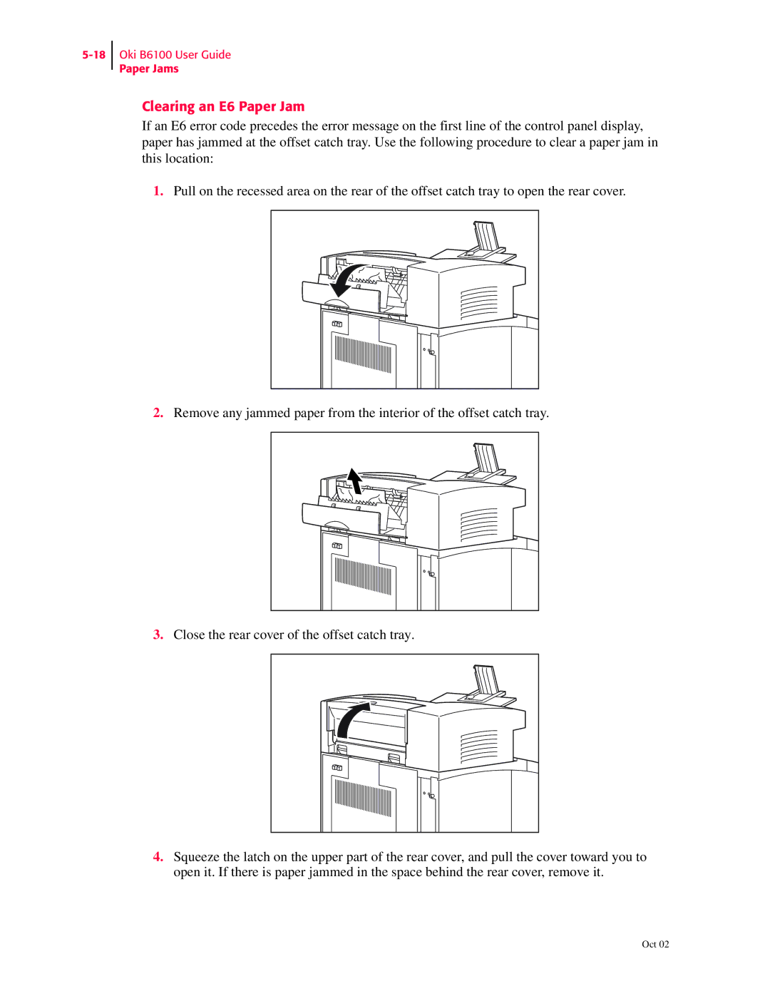 Oki 6100 manual Clearing an E6 Paper Jam 