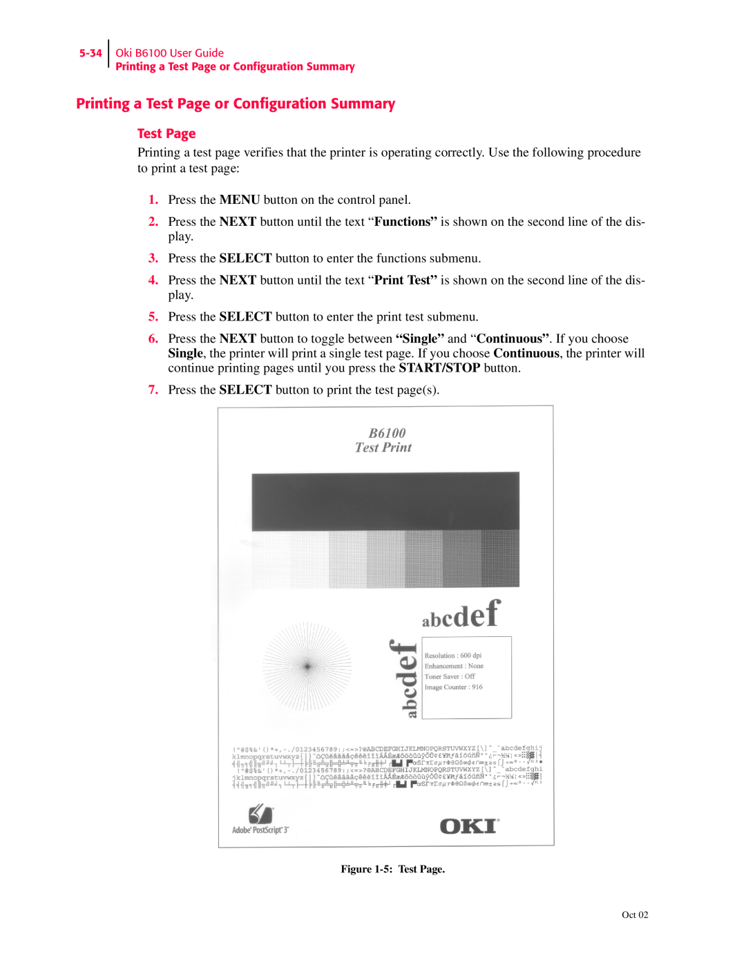 Oki 6100 manual Printing a Test Page or Configuration Summary 