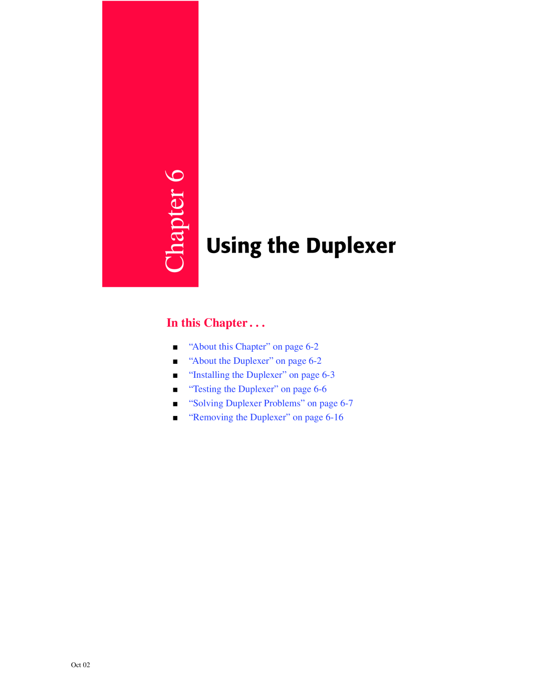 Oki 6100 manual Using the Duplexer, In this Chapter, “About this Chapter” on page “About the Duplexer” on page 