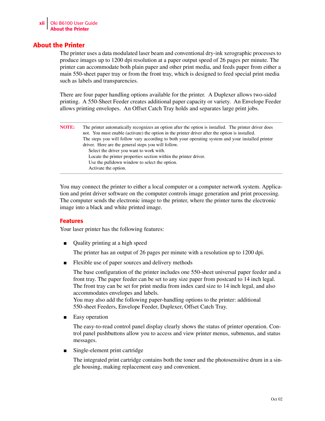 Oki 6100 manual About the Printer, Features 