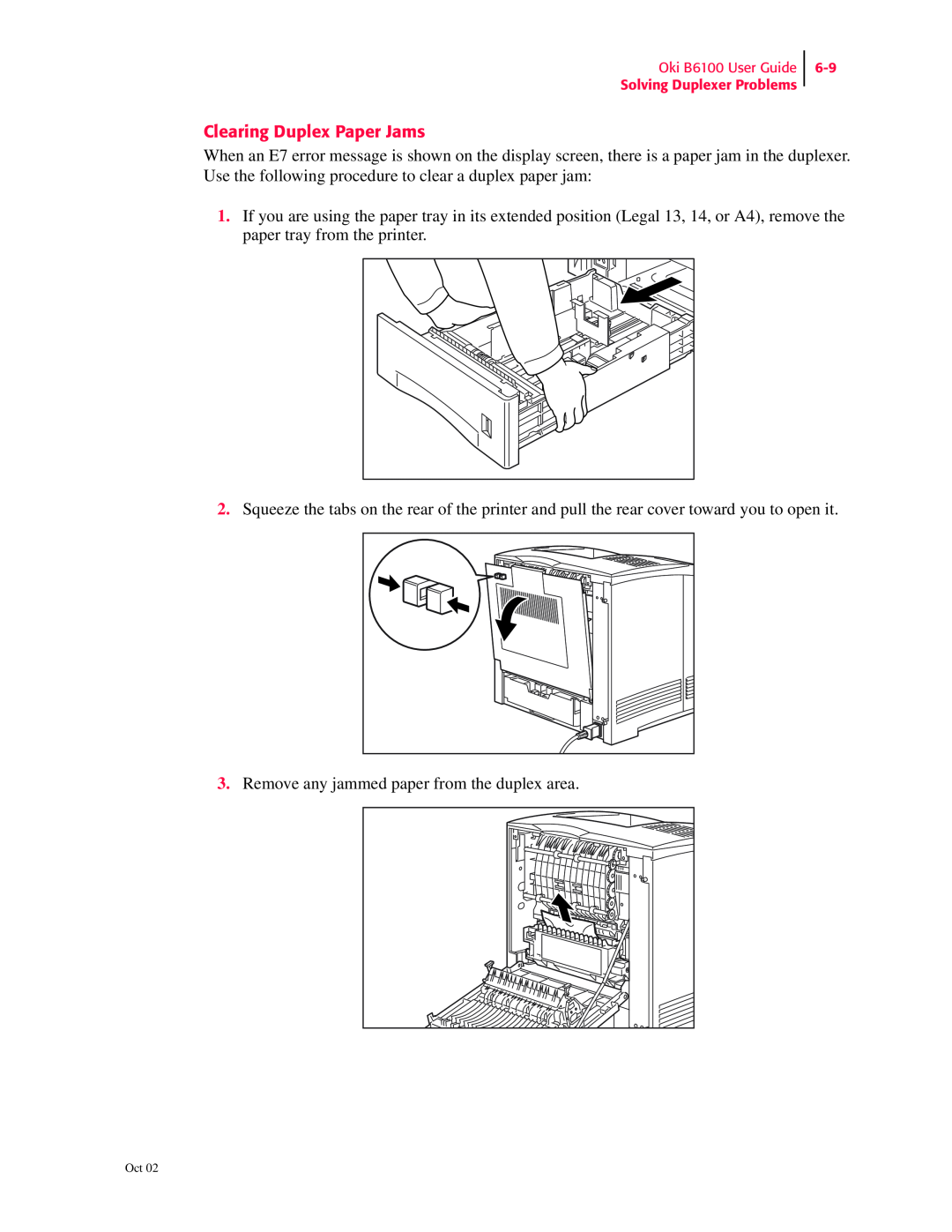 Oki 6100 manual Clearing Duplex Paper Jams 