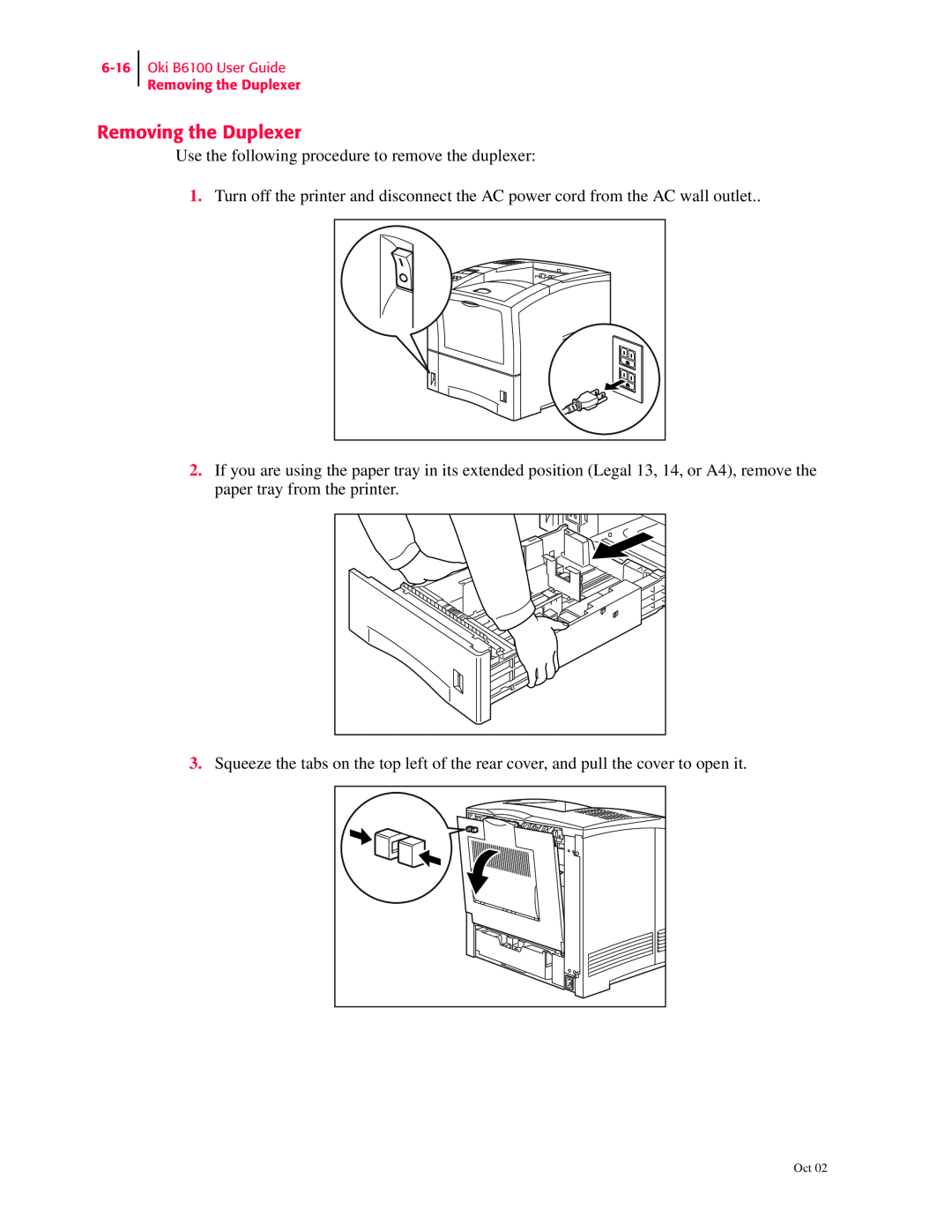 Oki manual Oki B6100 User Guide Removing the Duplexer 