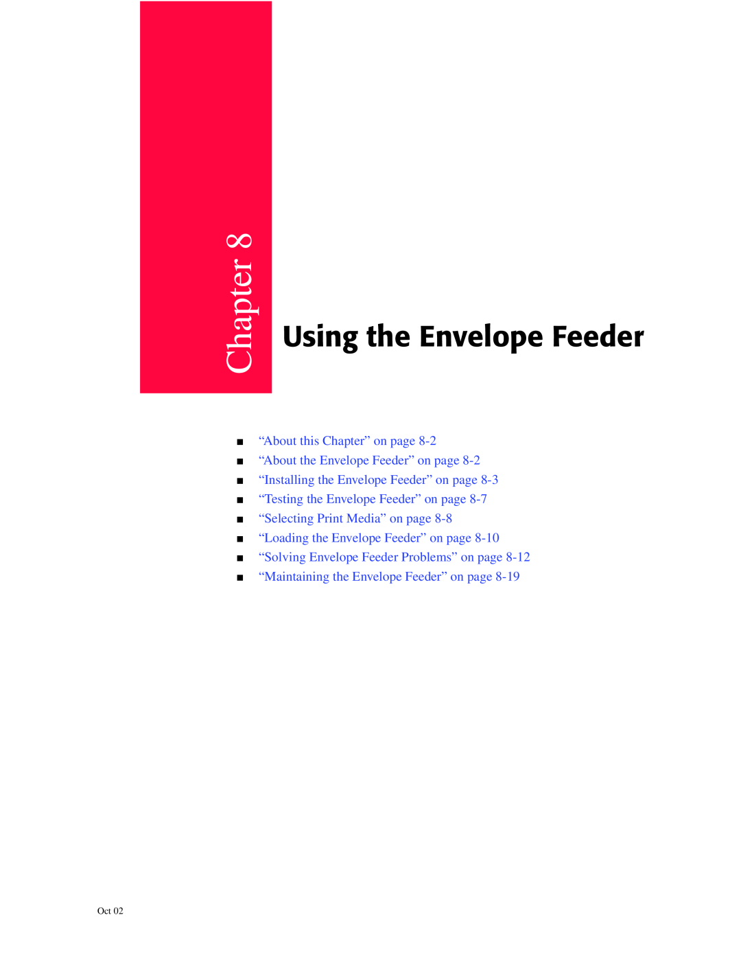 Oki 6100 manual Using the Envelope Feeder, “About this Chapter” on page “About the Envelope Feeder” on page 