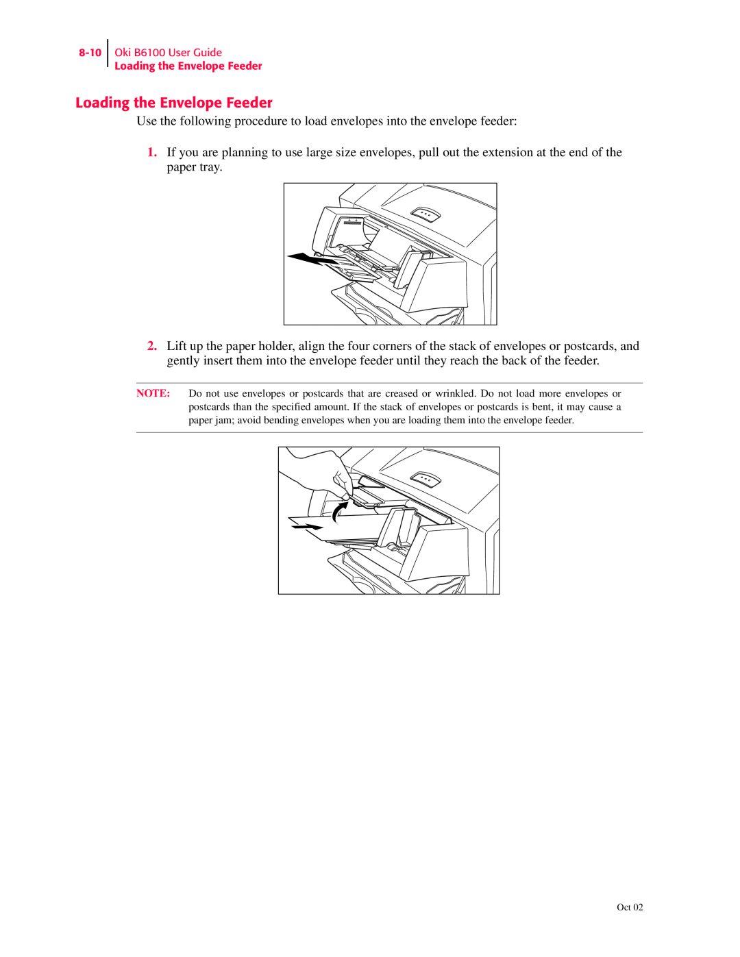 Oki manual Oki B6100 User Guide Loading the Envelope Feeder 