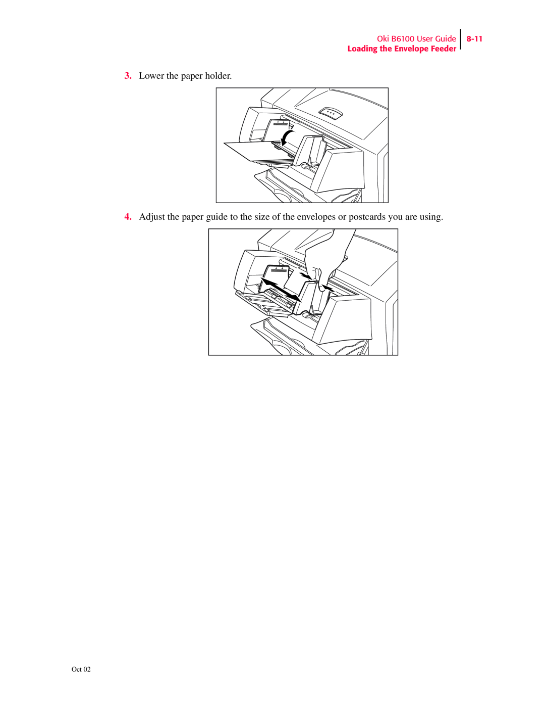 Oki manual Lower the paper holder, Oki B6100 User Guide Loading the Envelope Feeder, 8-11 