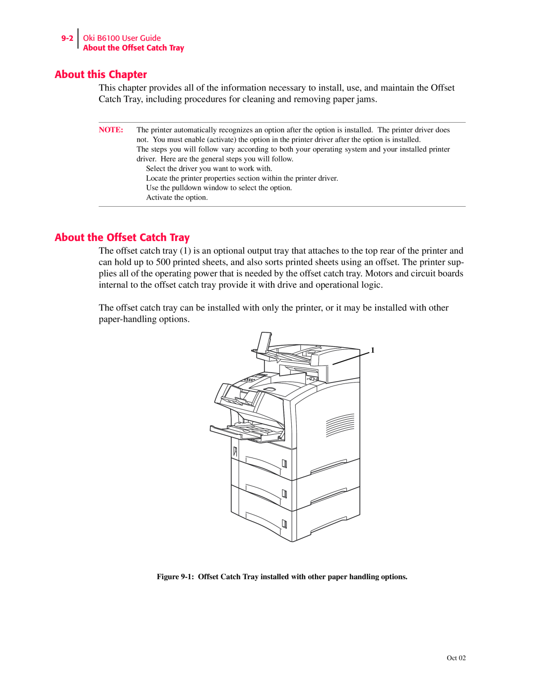 Oki manual About this Chapter, Oki B6100 User Guide About the Offset Catch Tray 