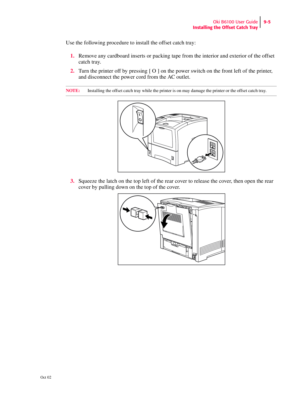 Oki 6100 manual Use the following procedure to install the offset catch tray 