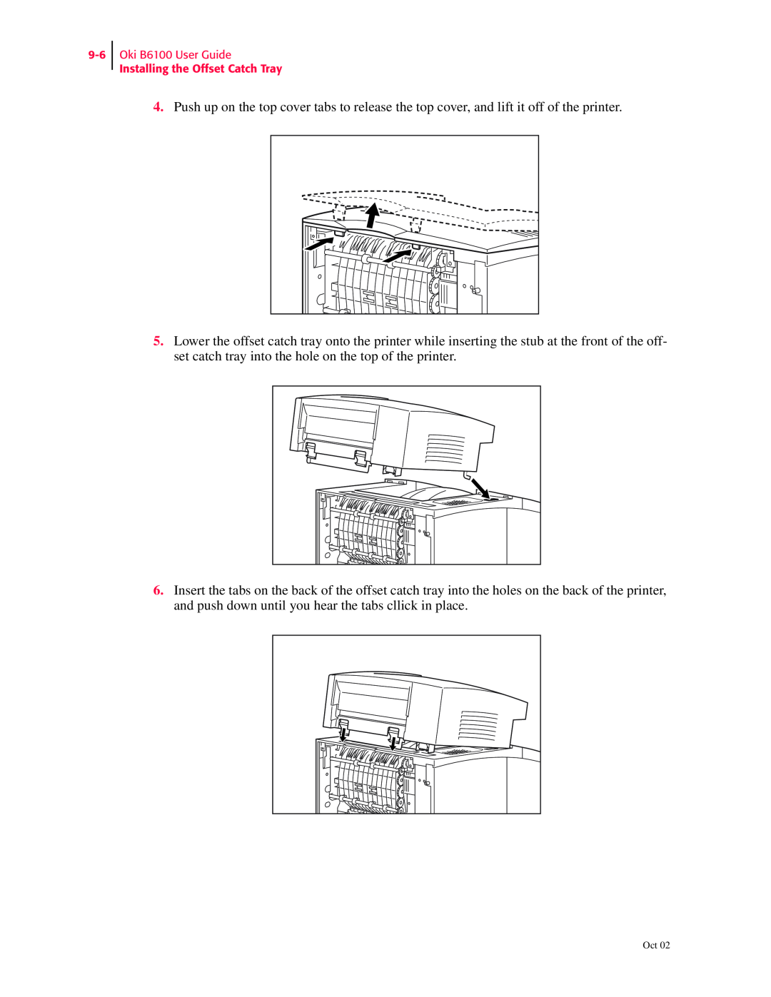 Oki manual Oki B6100 User Guide Installing the Offset Catch Tray 