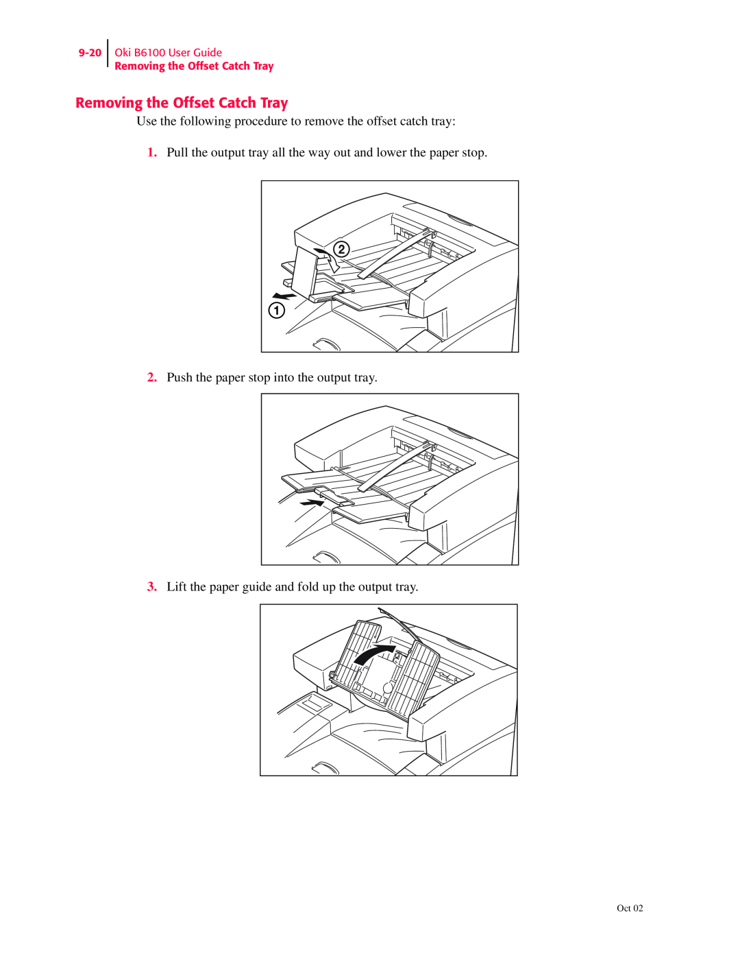 Oki 6100 manual Removing the Offset Catch Tray, Use the following procedure to remove the offset catch tray 