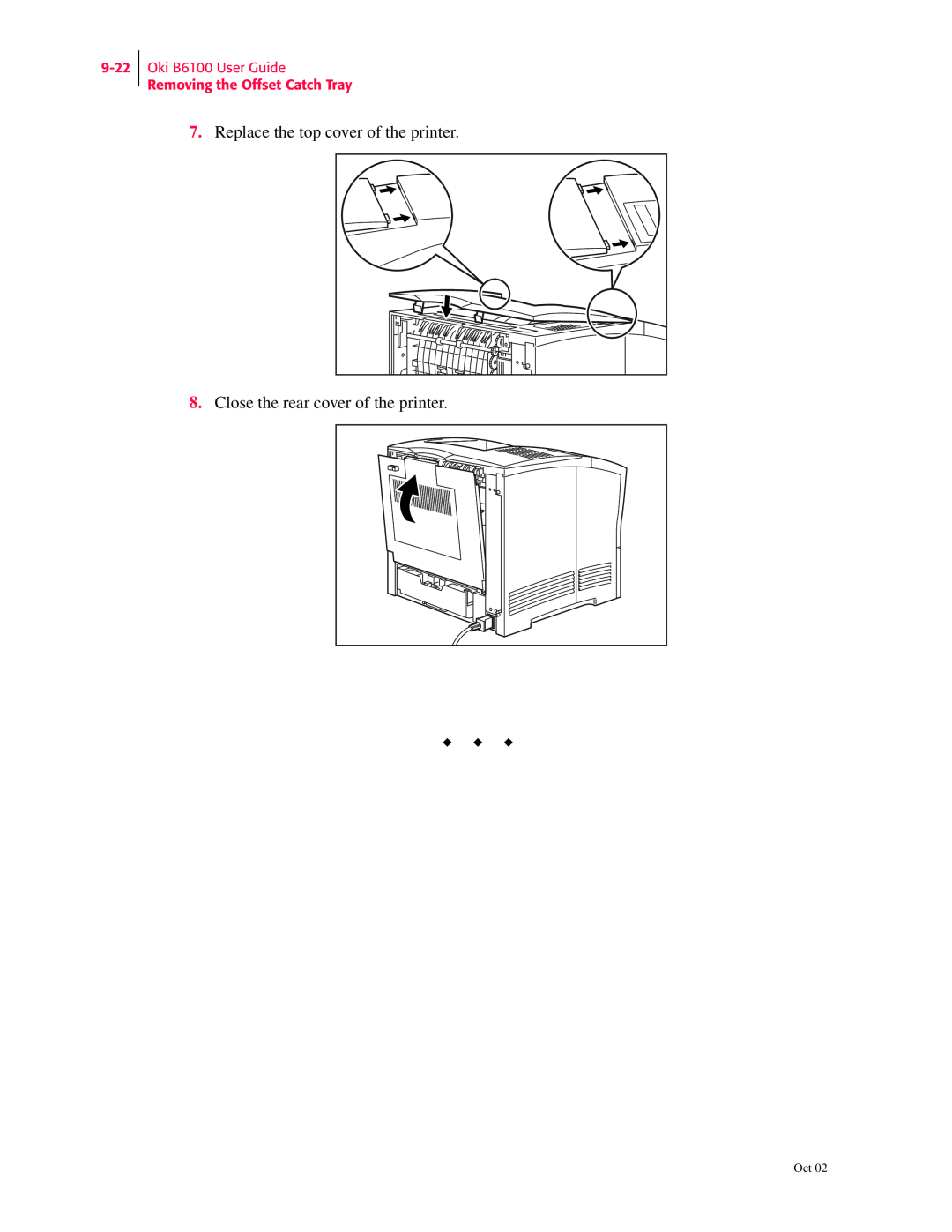 Oki 6100 manual Replace the top cover of the printer, Close the rear cover of the printer 