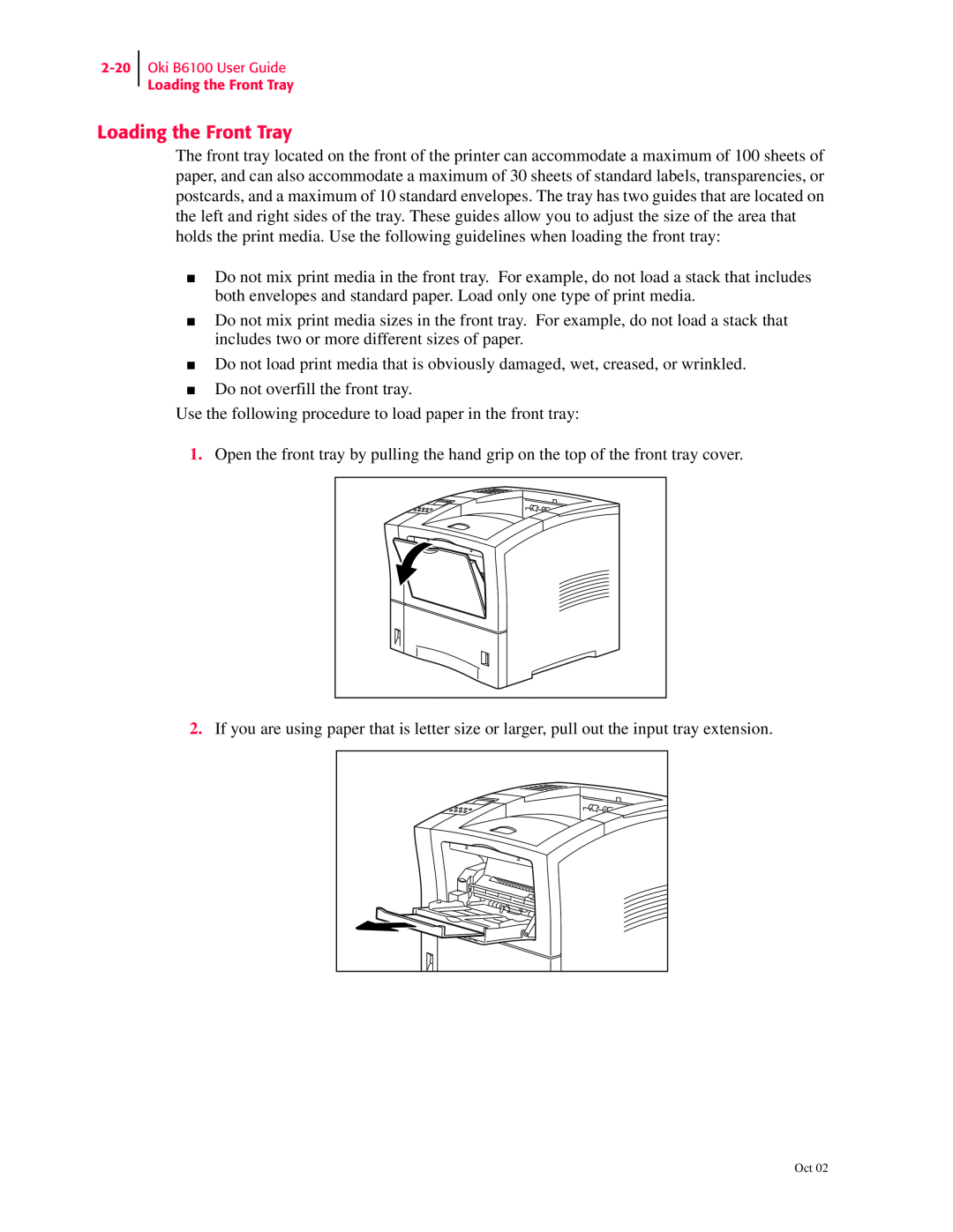 Oki 6100 manual Loading the Front Tray 