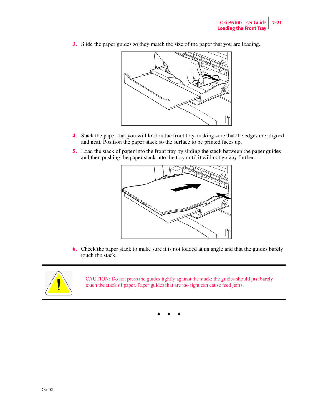 Oki manual Oki B6100 User Guide Loading the Front Tray, 2-21 