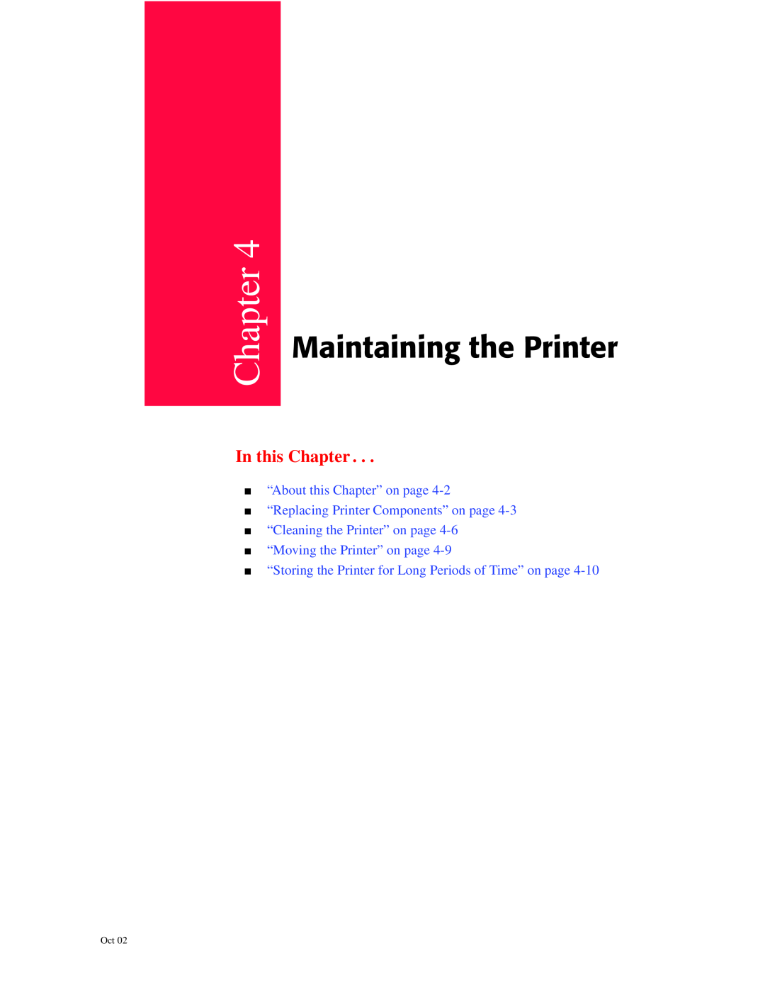 Oki 6100 Maintaining the Printer, In this Chapter, “About this Chapter” on page “Replacing Printer Components” on page 