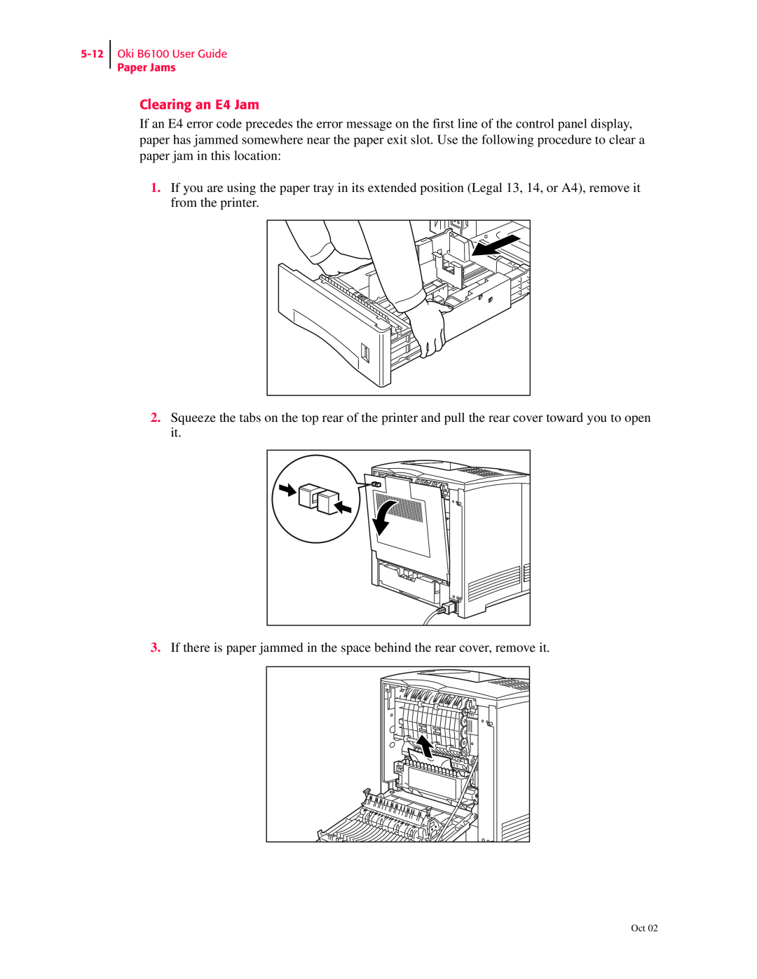 Oki manual Clearing an E4 Jam, Oki B6100 User Guide Paper Jams 