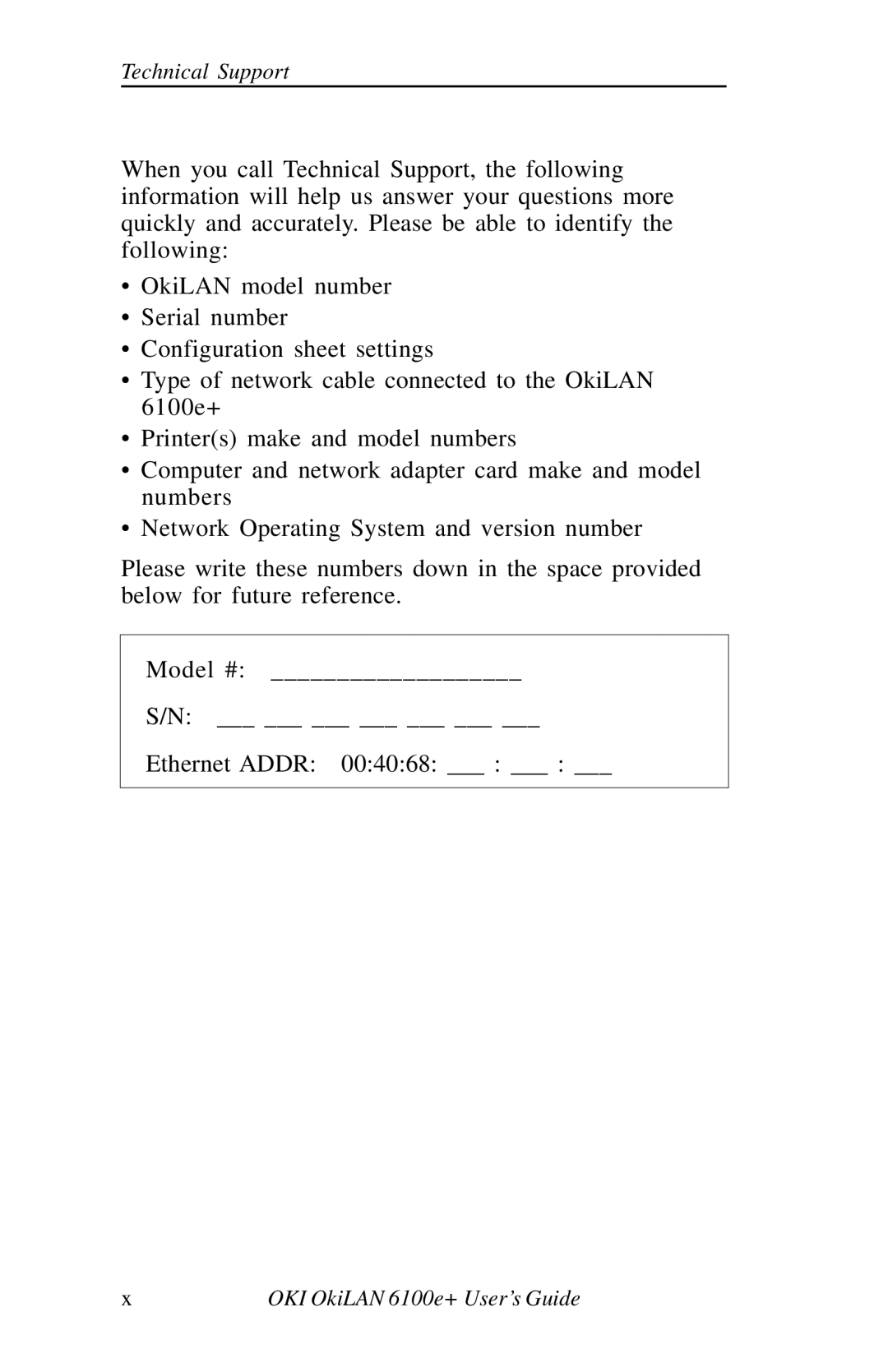 Oki 6100E+ manual Technical Support 