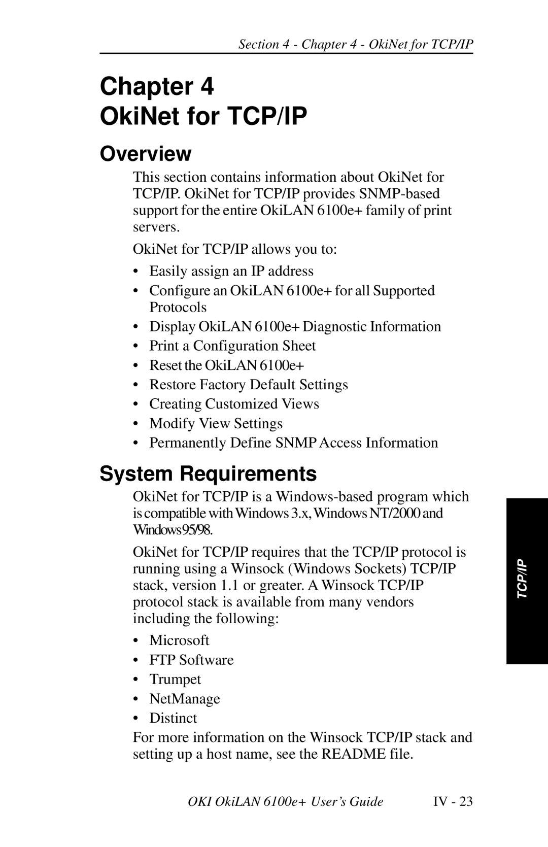 Oki 6100E+ manual Chapter OkiNet for TCP/IP, System Requirements 