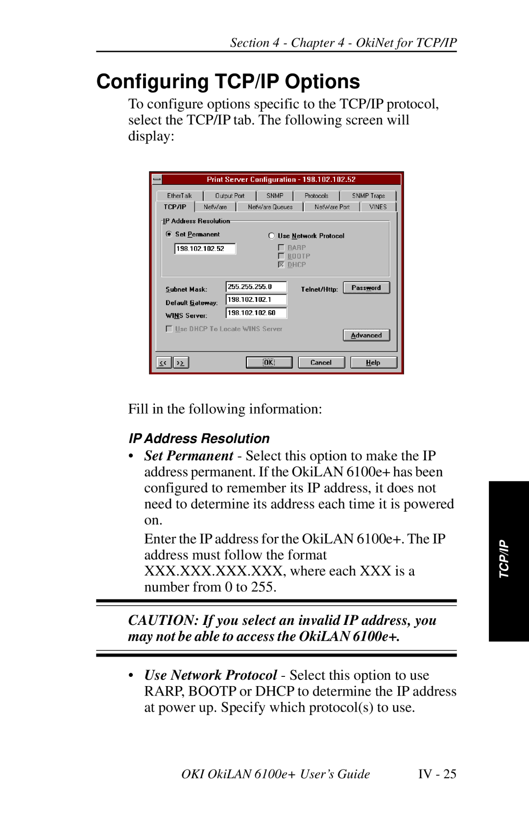 Oki 6100E+ manual Configuring TCP/IP Options 