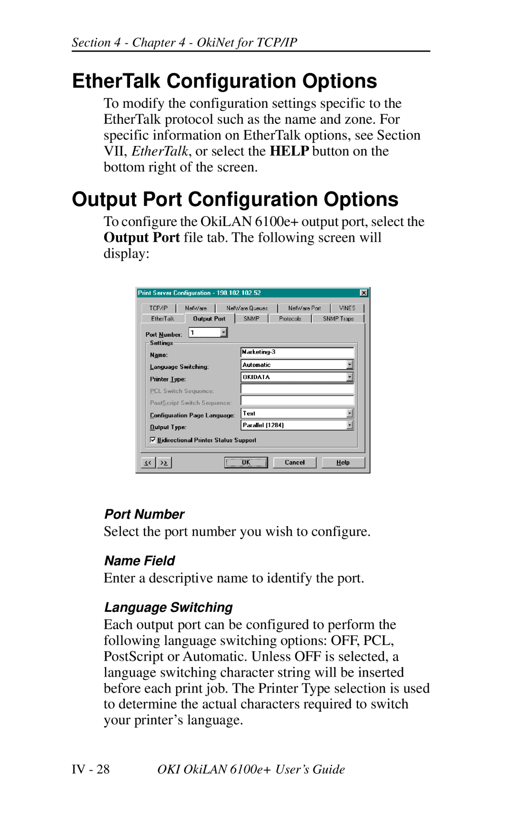 Oki 6100E+ manual Select the port number you wish to configure 