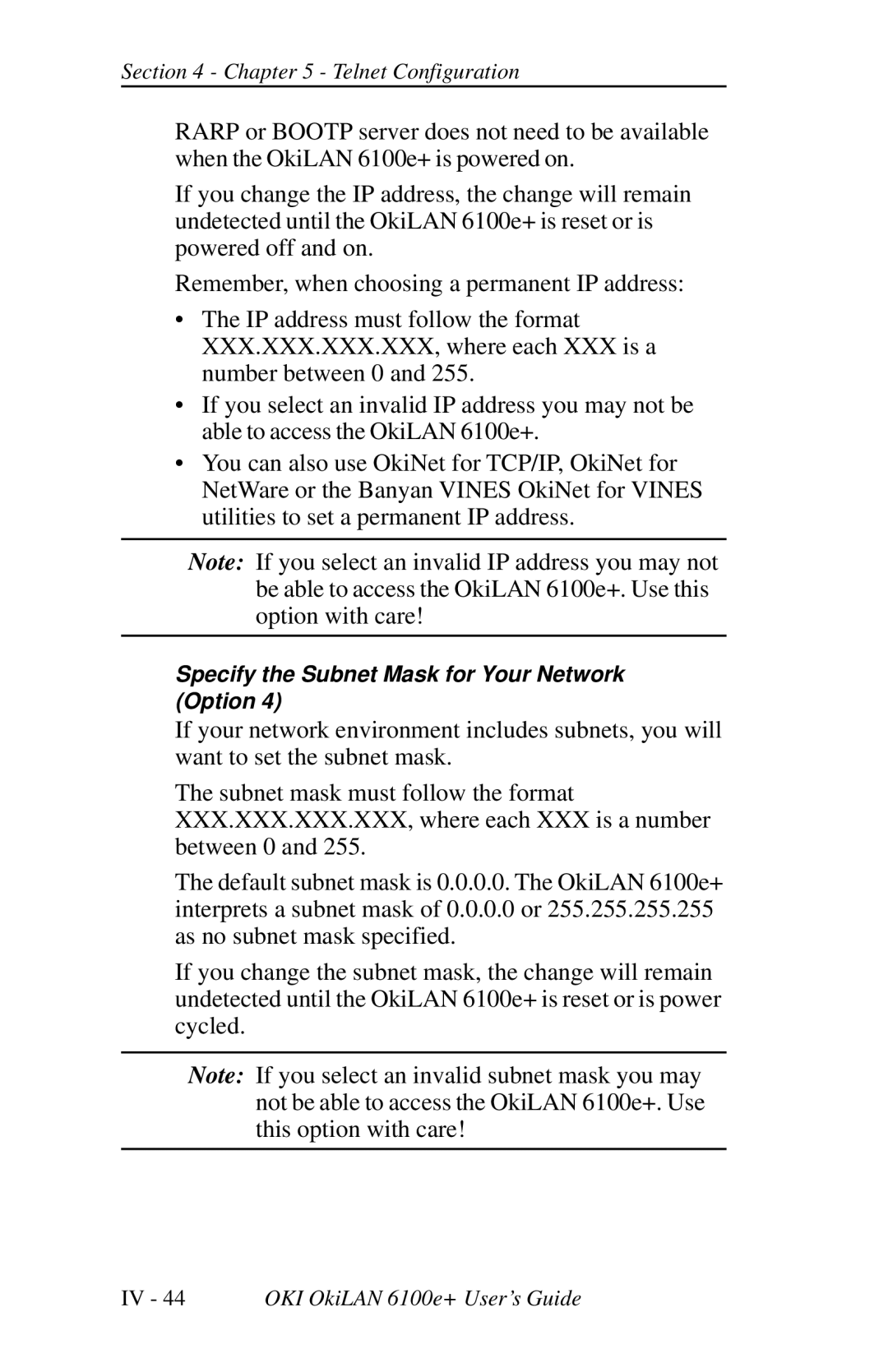 Oki 6100E+ manual Specify the Subnet Mask for Your Network Option 