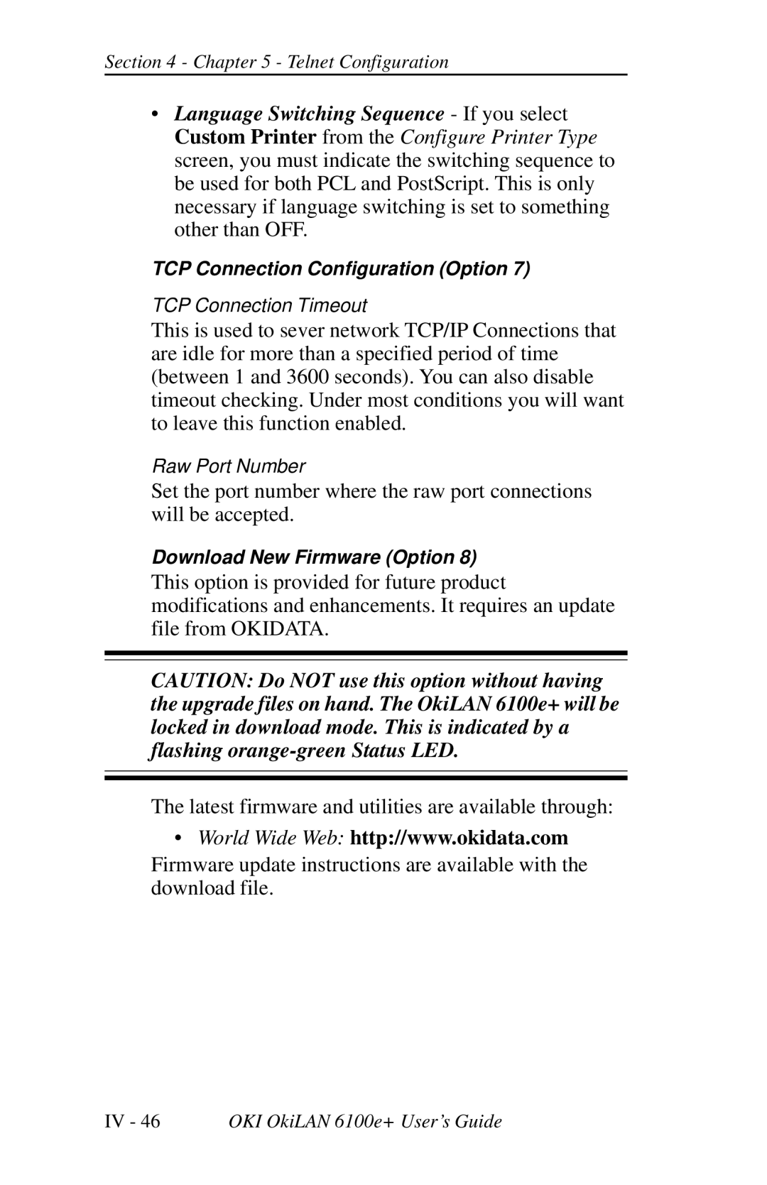 Oki 6100E+ manual TCP Connection Configuration Option 