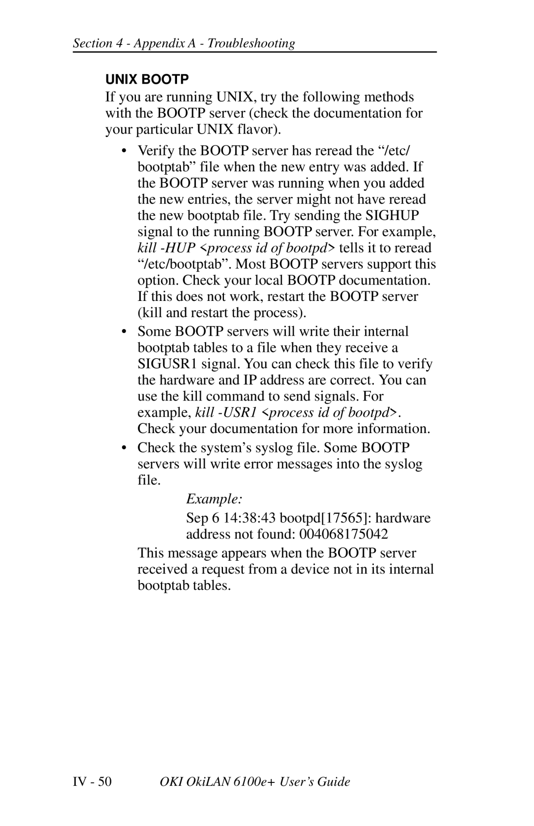 Oki 6100E+ manual Unix Bootp 