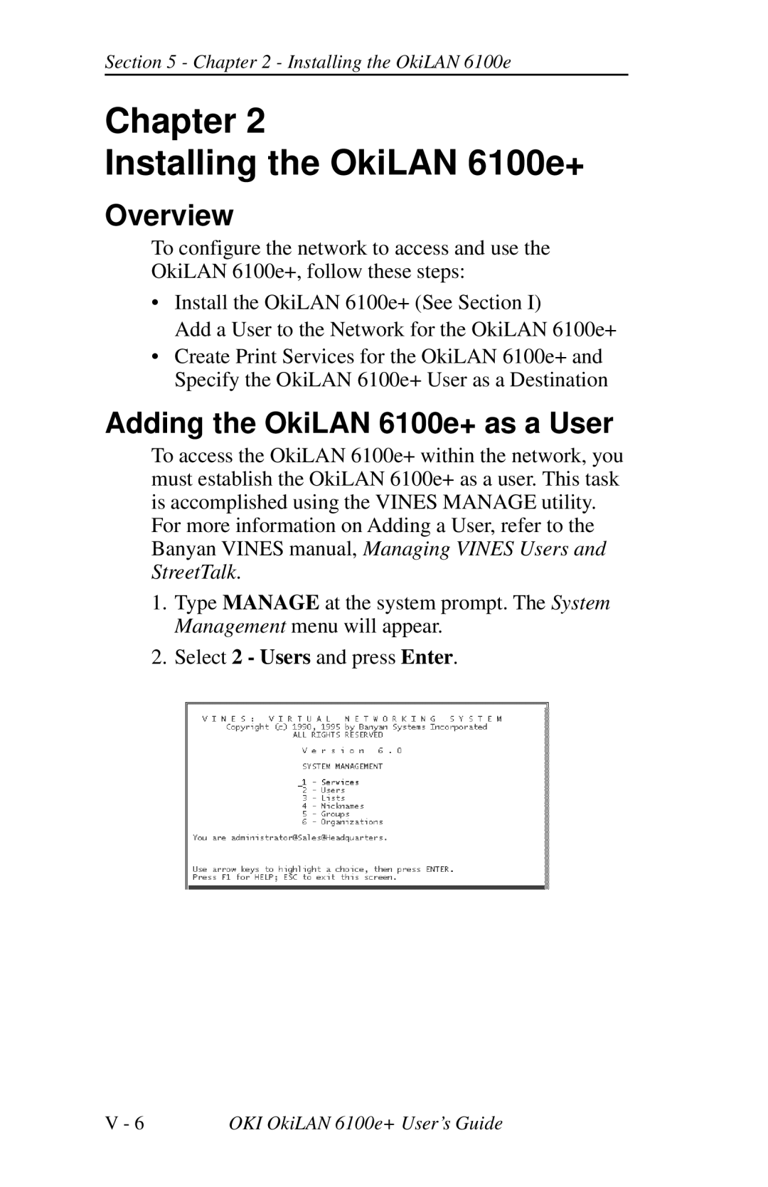 Oki 6100E+ manual Chapter Installing the OkiLAN 6100e+, Adding the OkiLAN 6100e+ as a User 