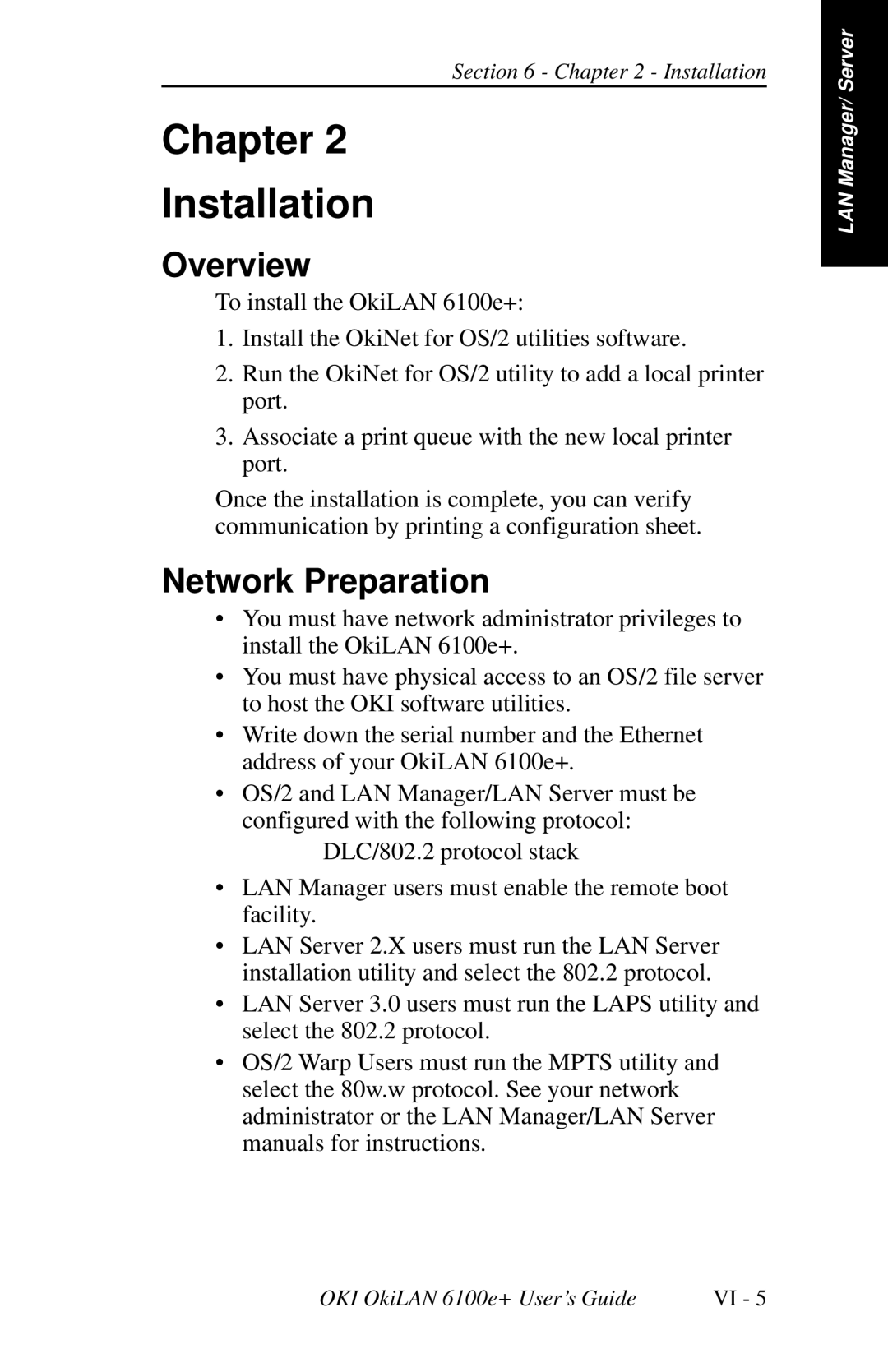 Oki 6100E+ manual Chapter Installation, Network Preparation 