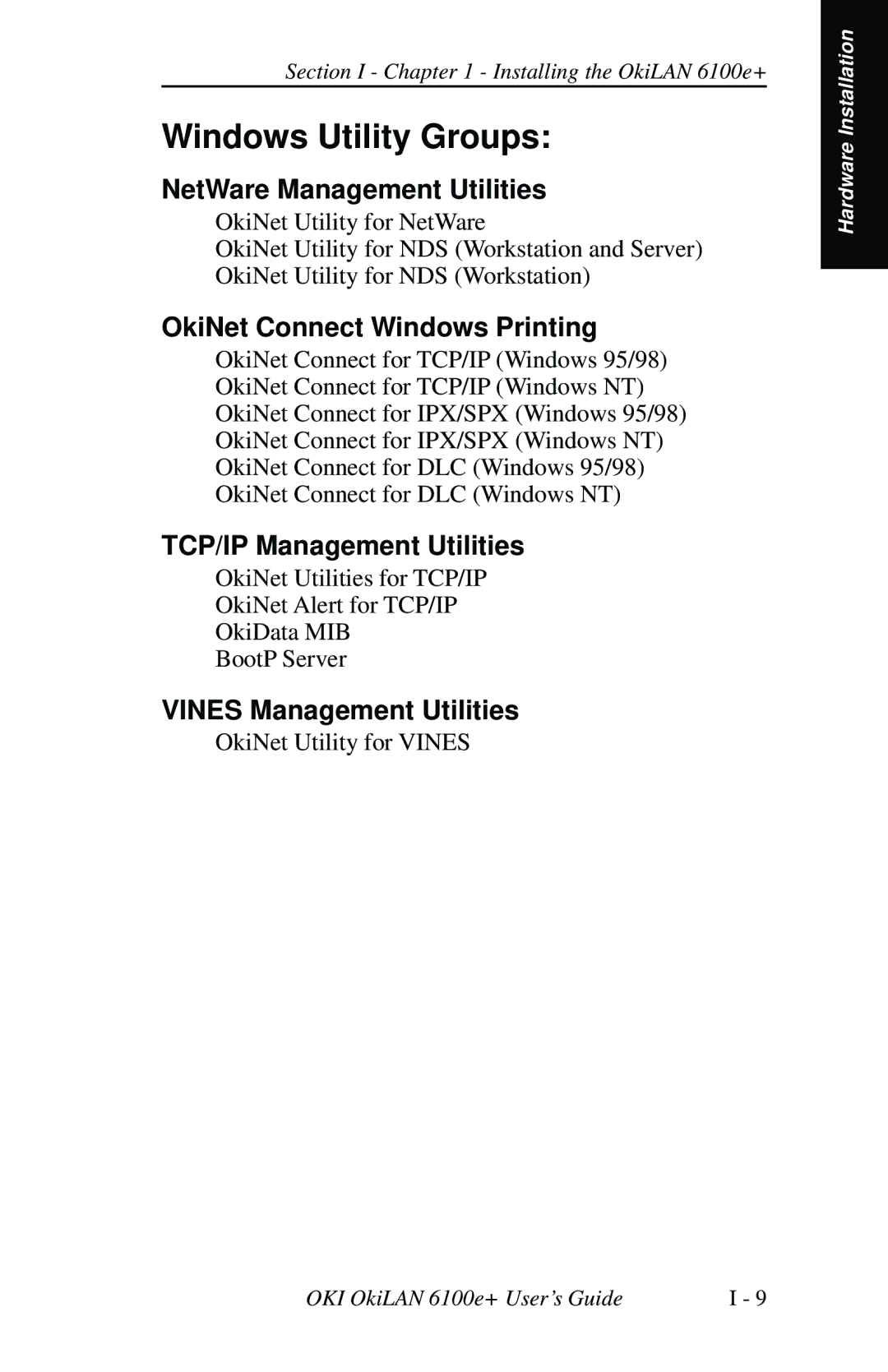 Oki 6100E+ manual Windows Utility Groups, NetWare Management Utilities 