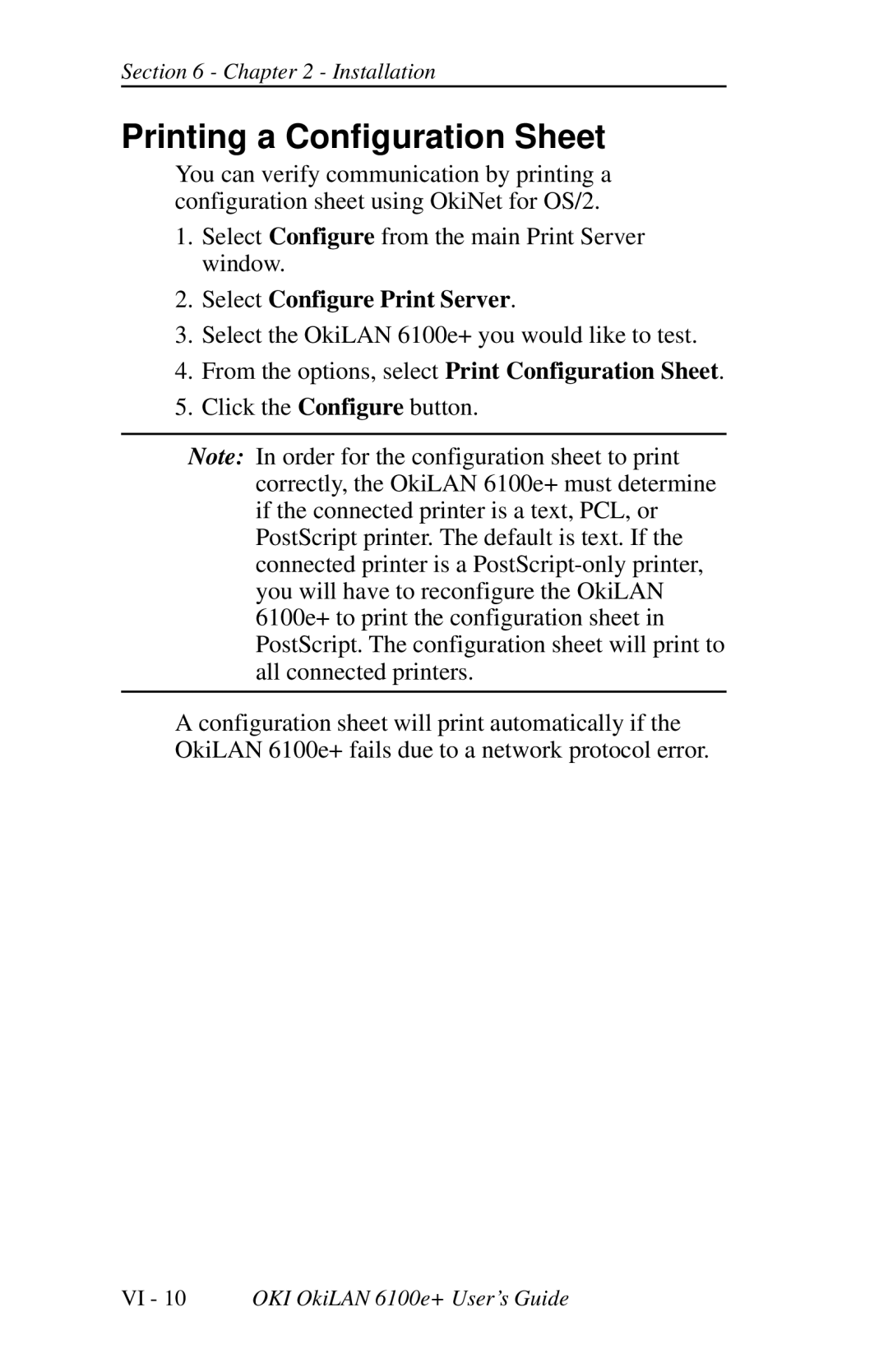 Oki 6100E+ manual Printing a Configuration Sheet, Select Configure Print Server 